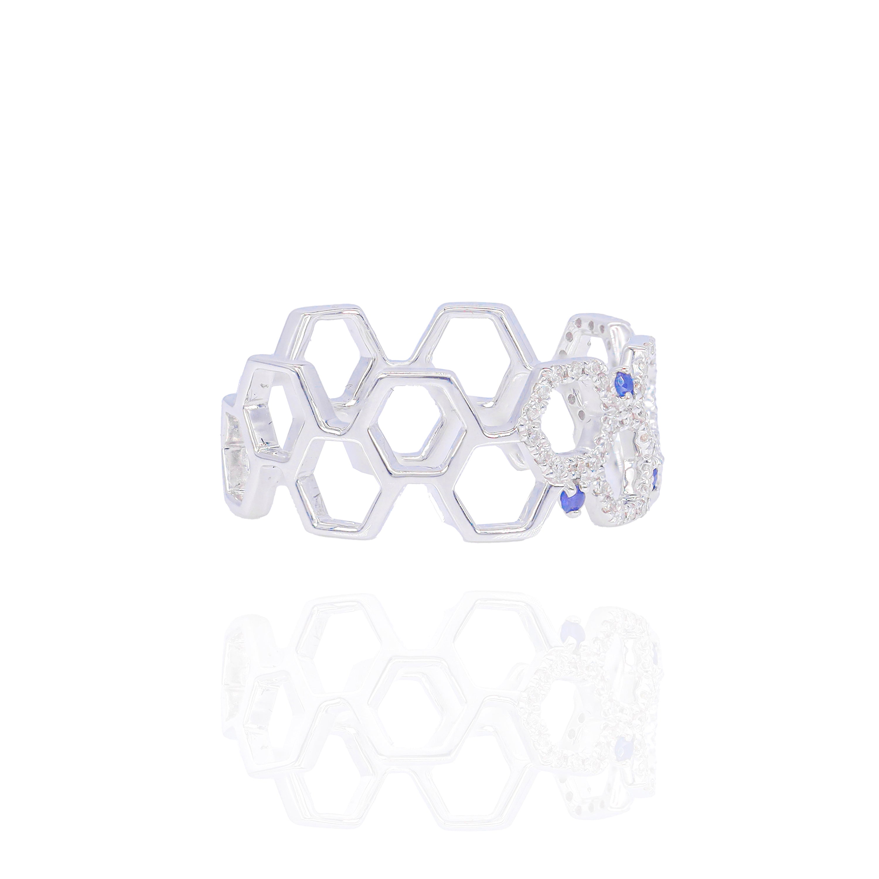 Diamond Honey-Comb Ring with Gemstones