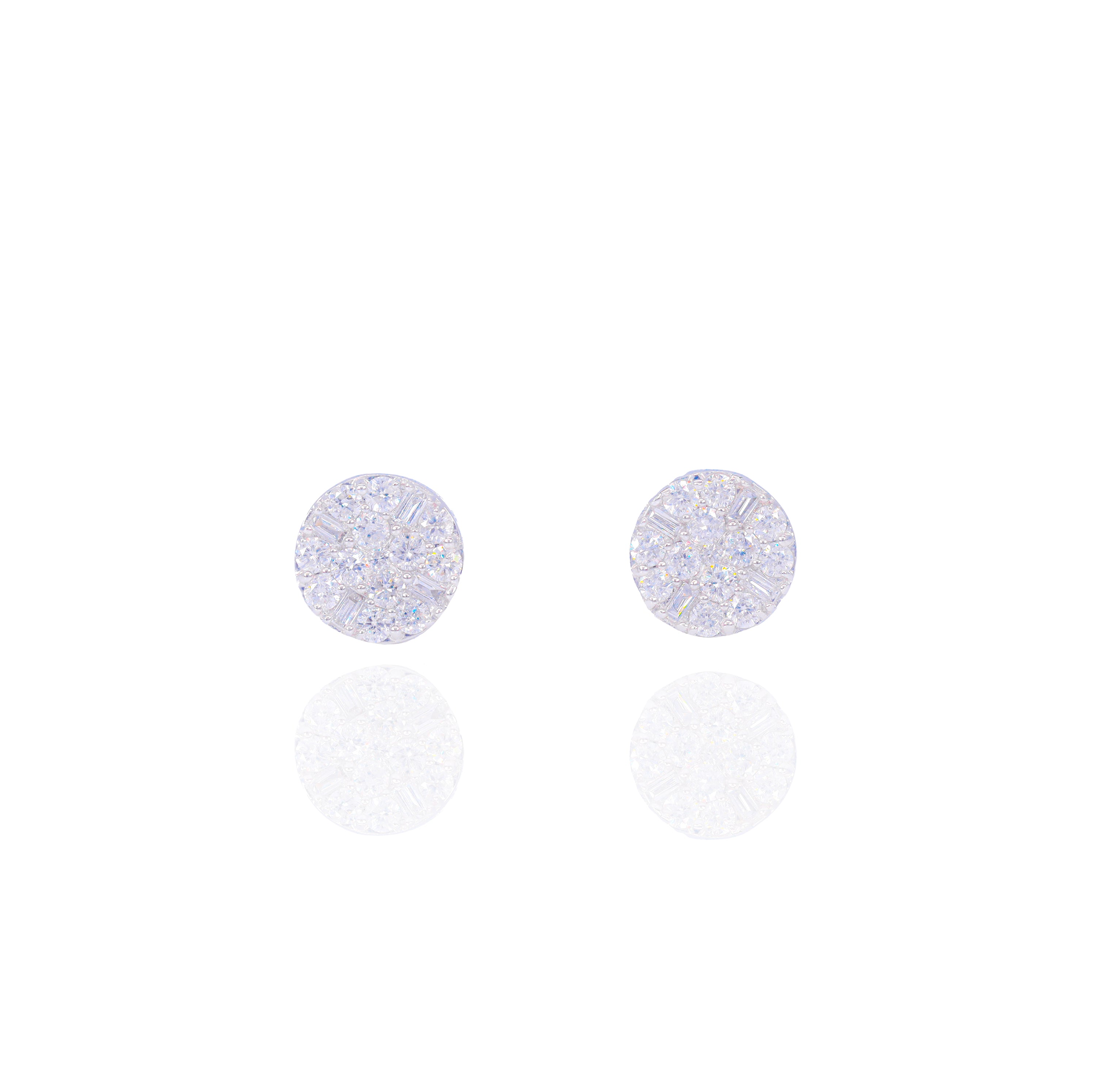 Cluster Baguette and Round Diamond Earrings