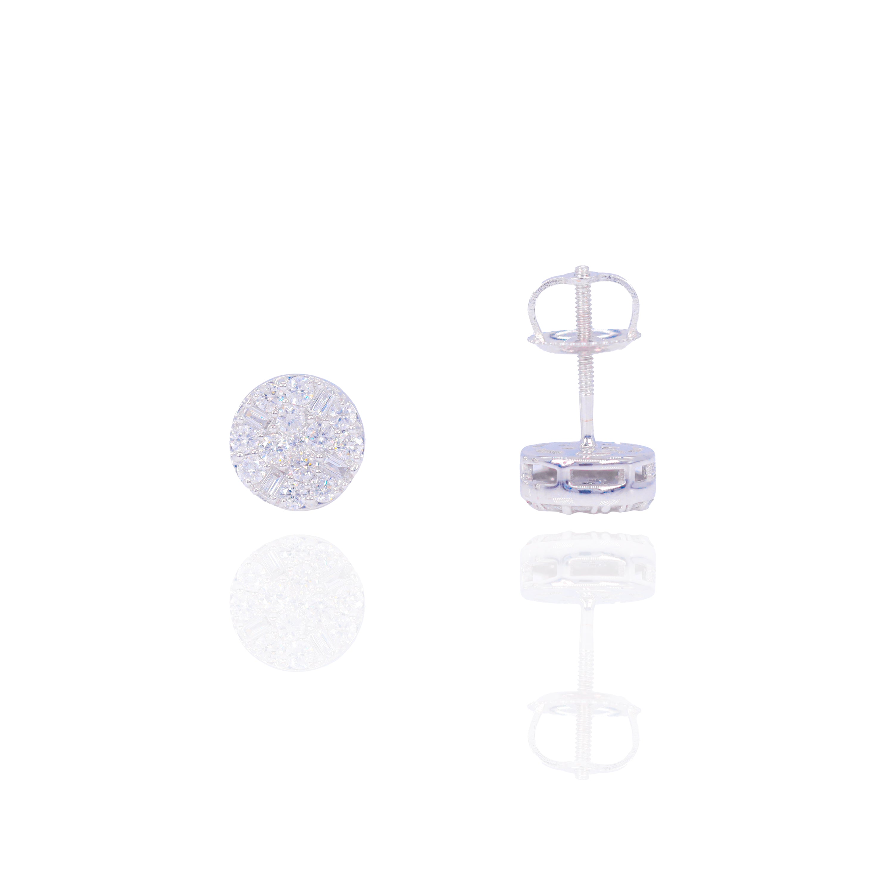 Cluster Baguette and Round Diamond Earrings