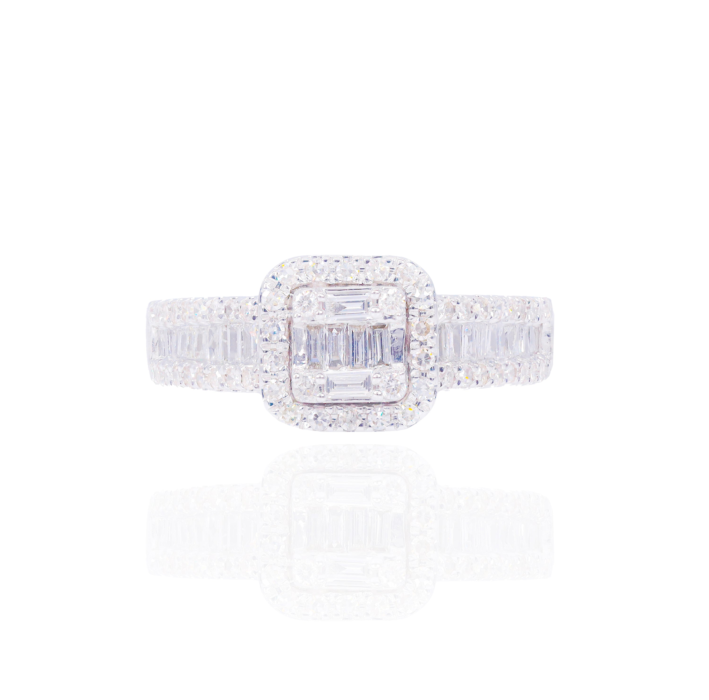 Princess Shape Diamond Engagement Ring with Halo & Band