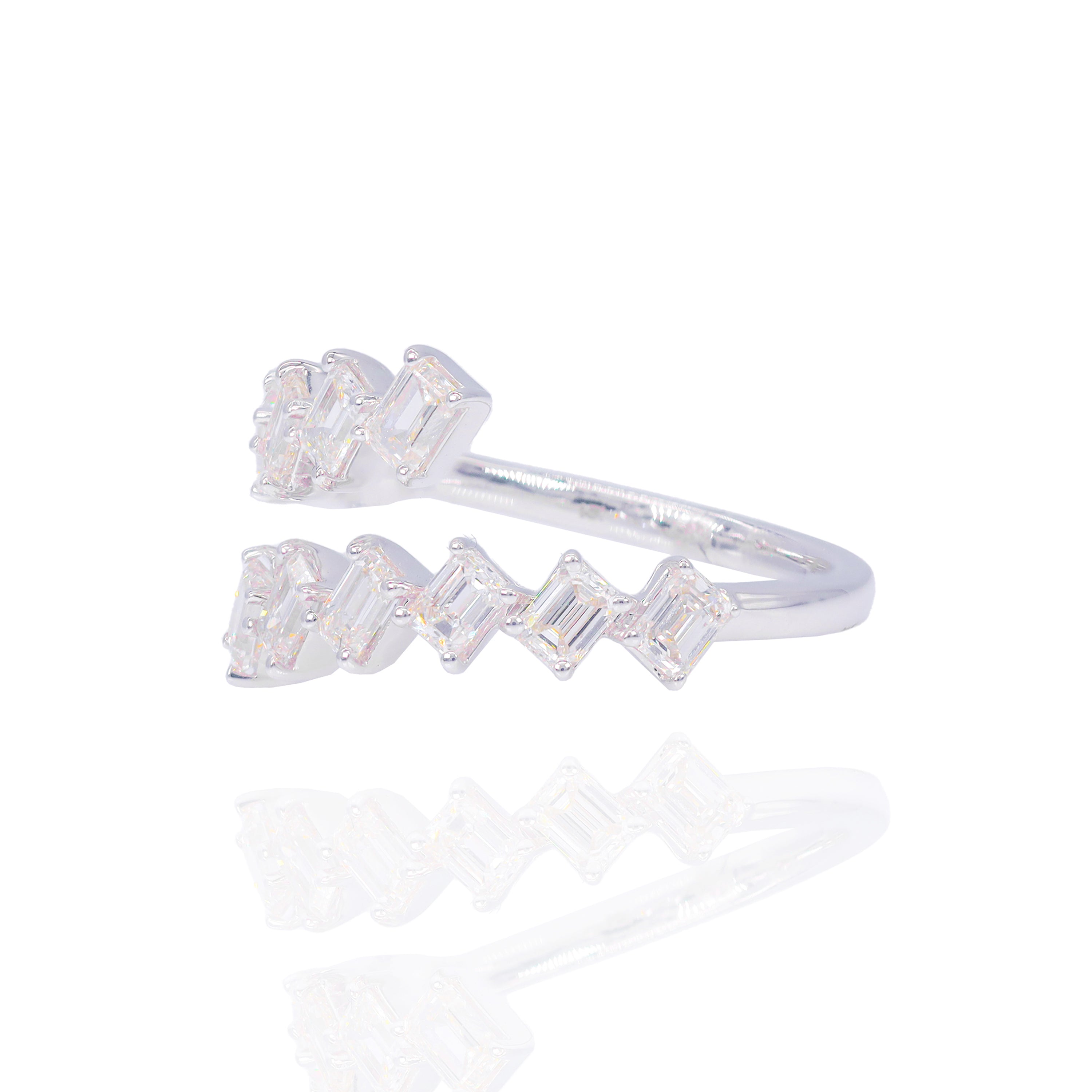 Emerald Diamond Jagged Open Ring Band