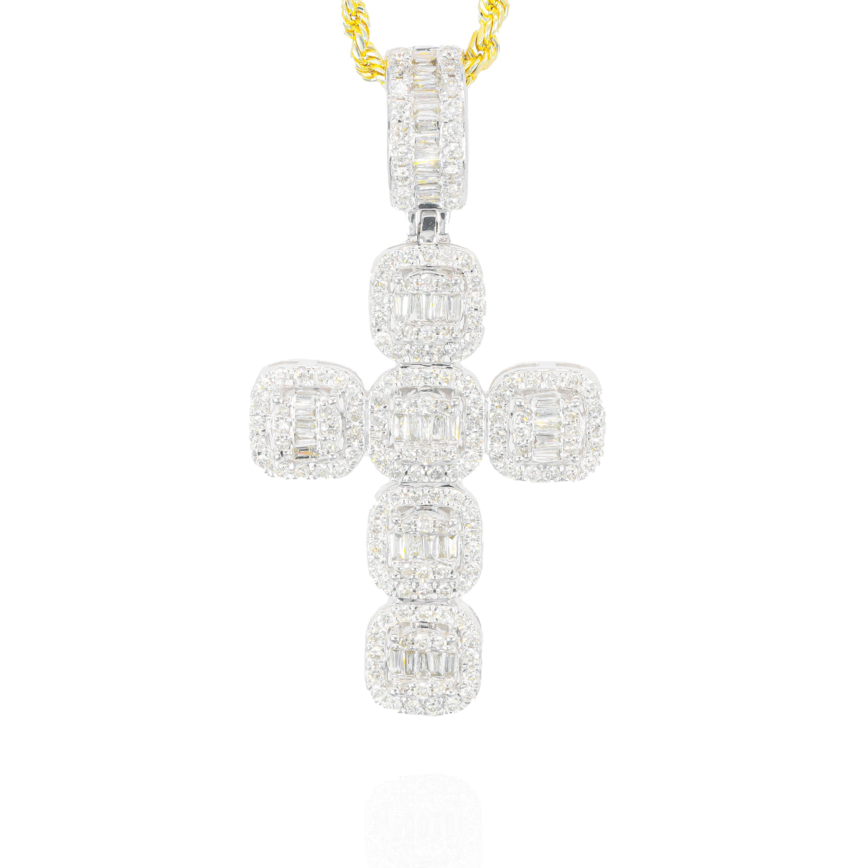 Cluster Baguette Diamond Cross Pendant