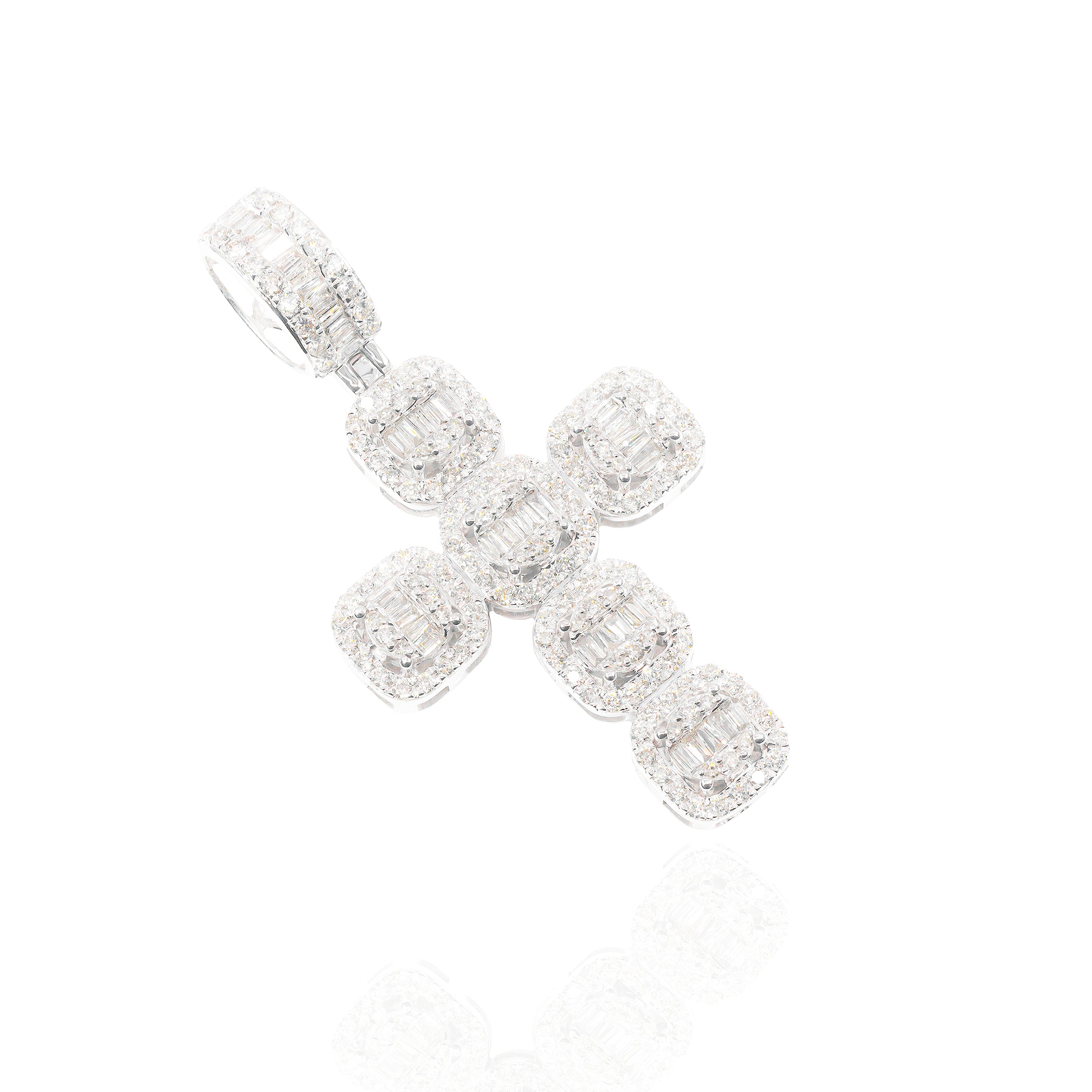 Cluster Baguette Diamond Cross Pendant