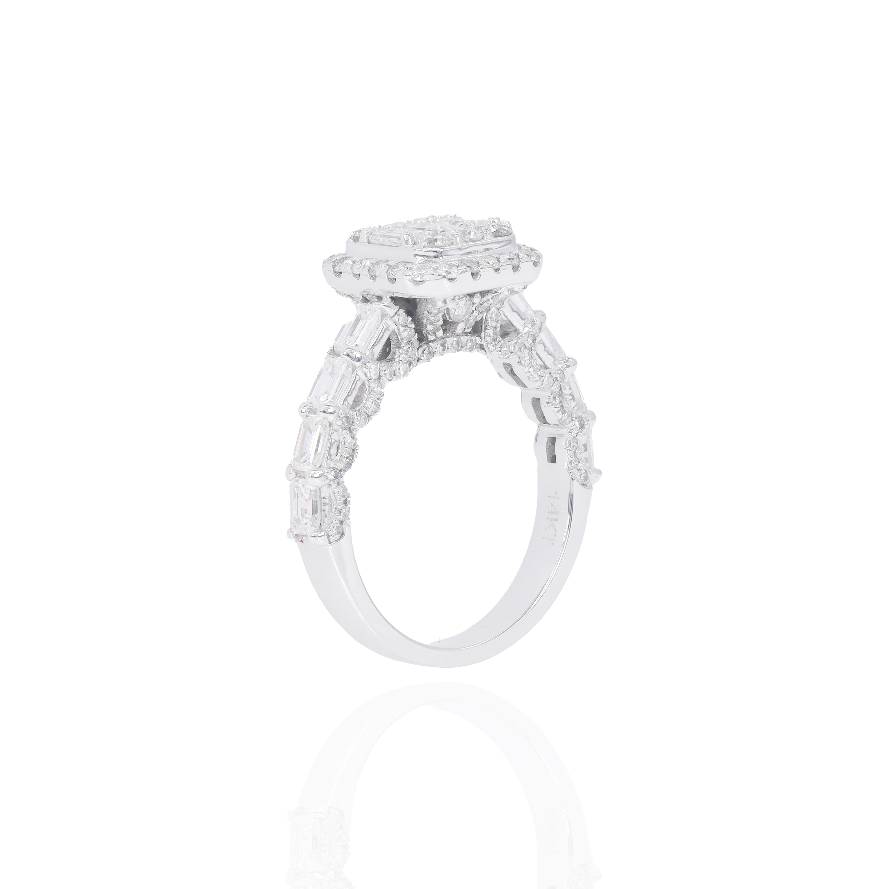 Emerald & Round Center with Halo Diamond Engagement Ring