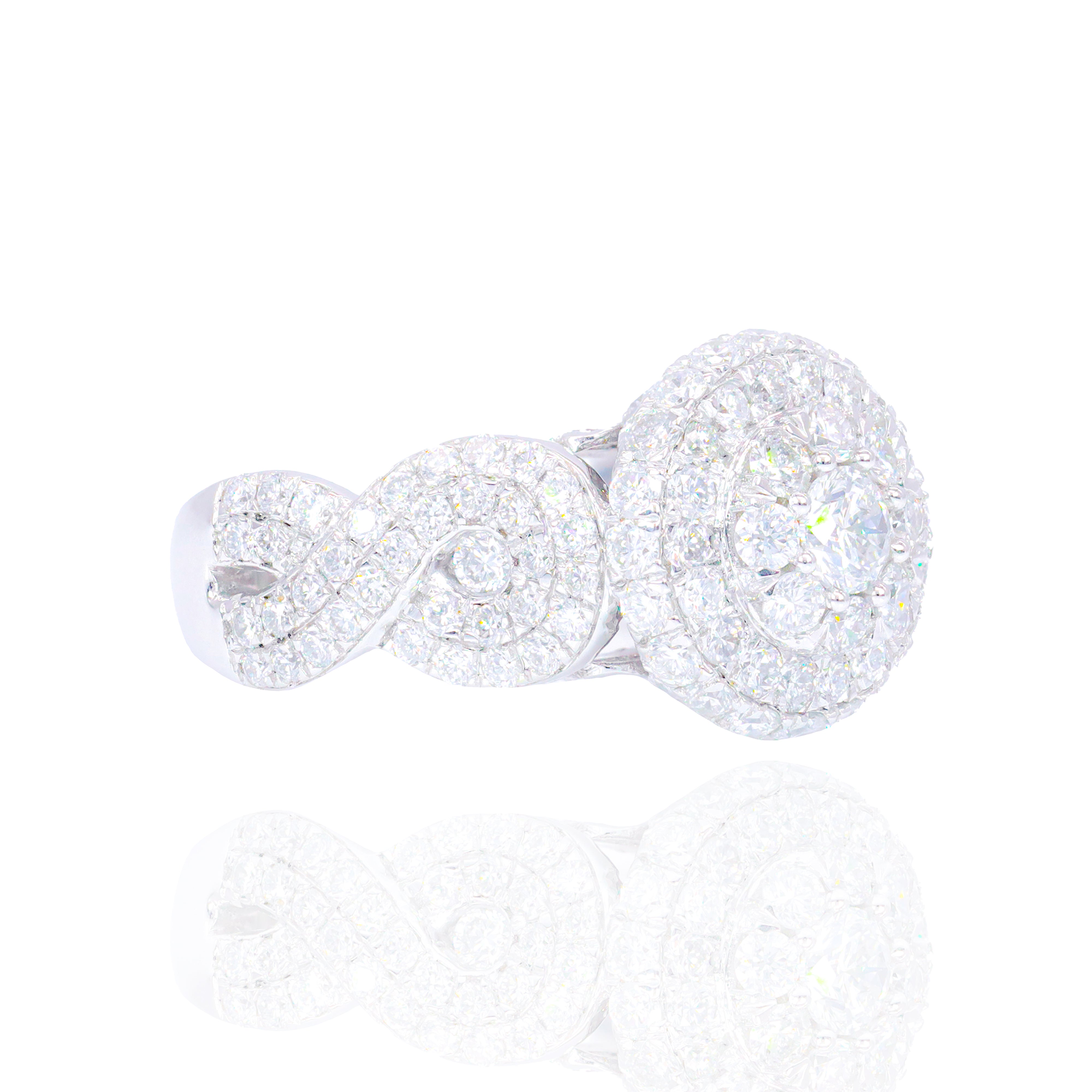 Double and Hidden Halo with Spiral Shank Engagement Ring