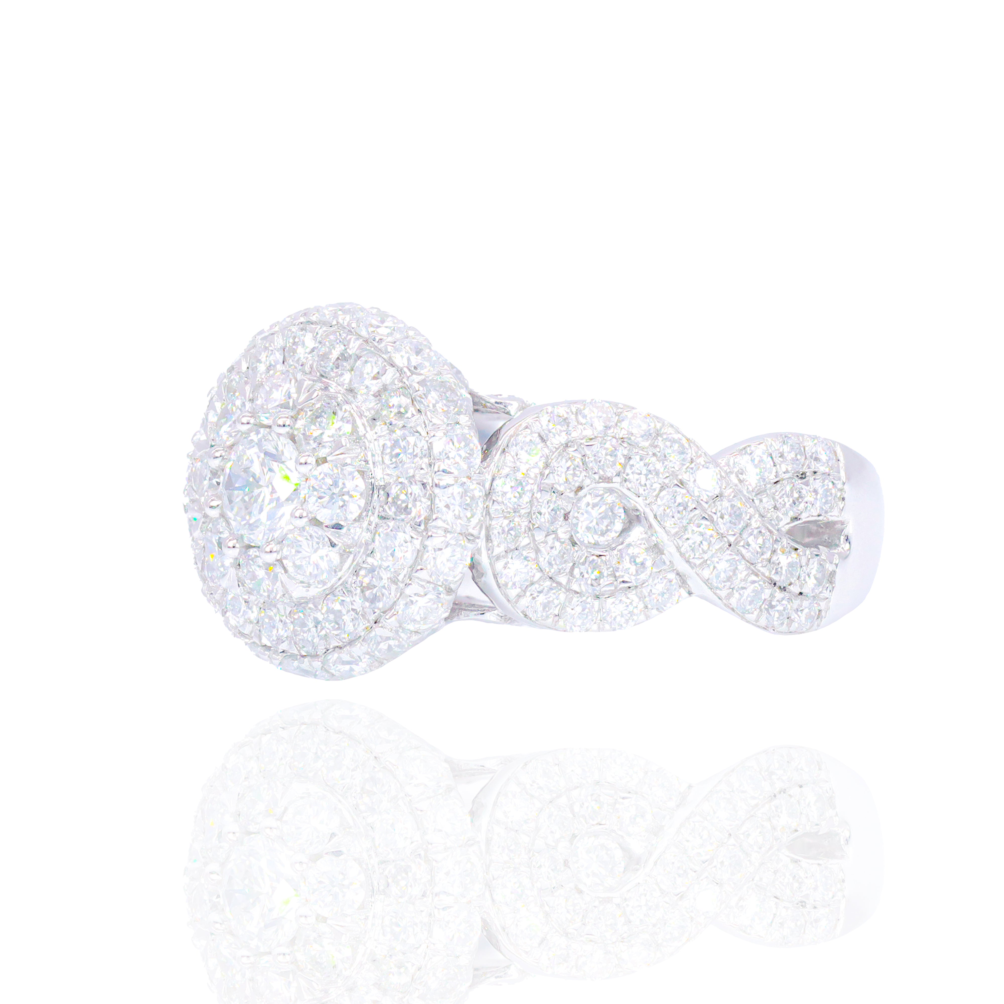 Double and Hidden Halo with Spiral Shank Engagement Ring