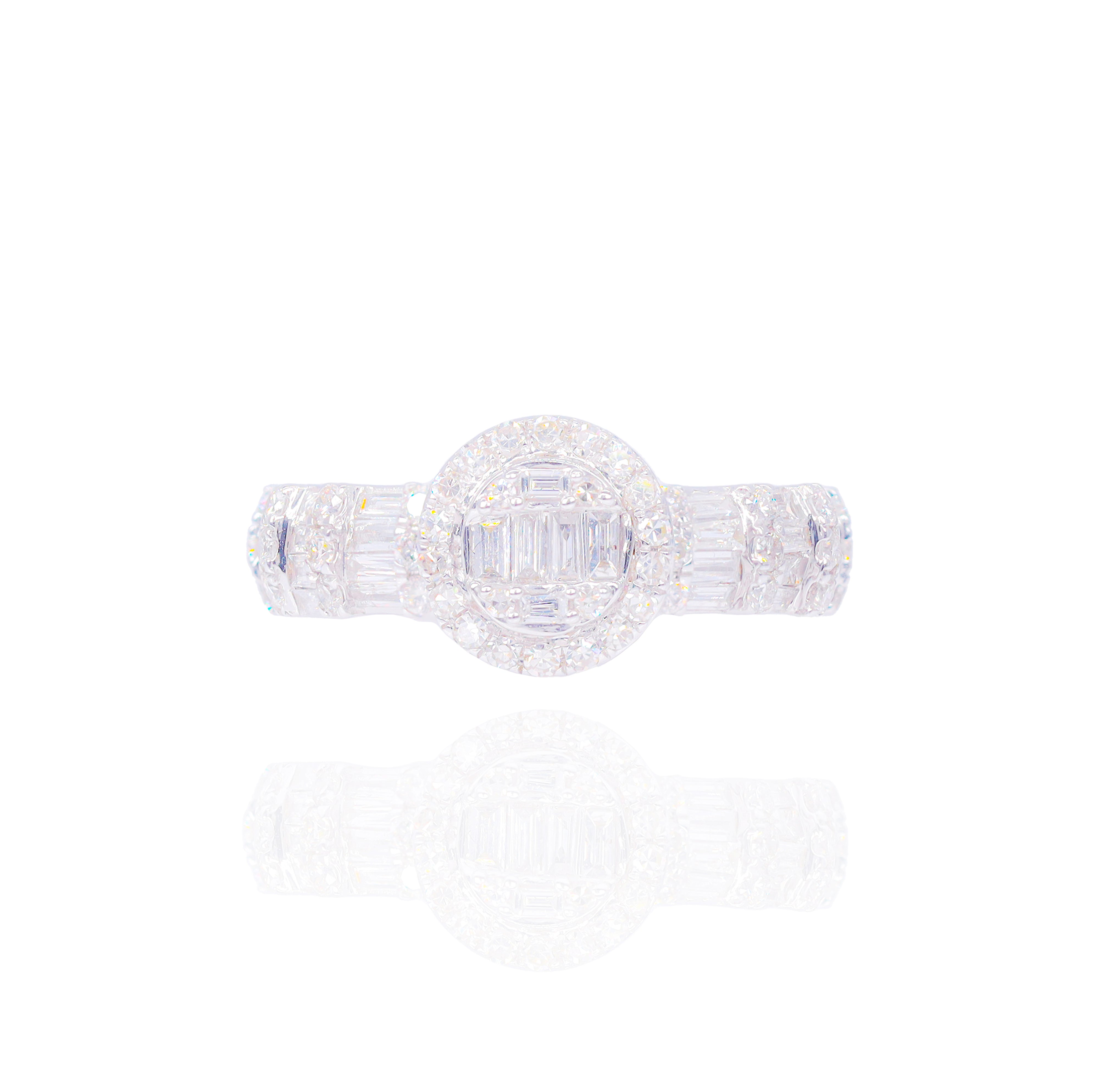 Round Diamond Engagement Ring w/ Baguettes Chanel Set and Halo (Trio-Set)