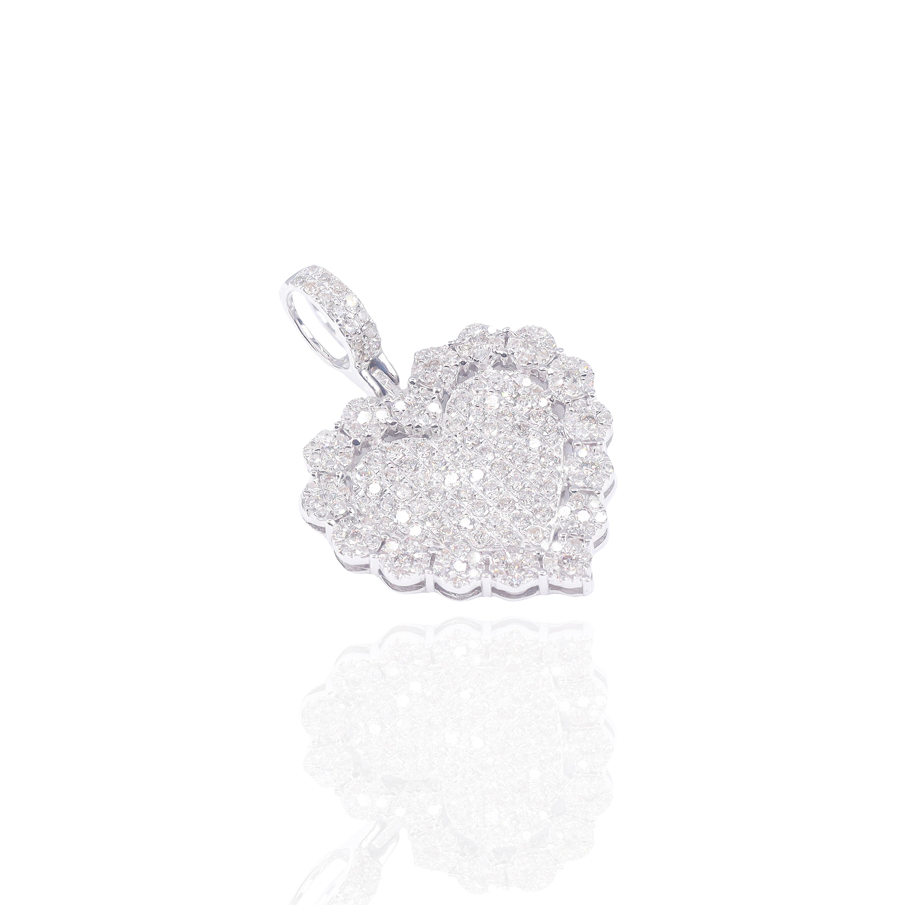 Diamond Heart Pendant w/ Diamond Flower Border