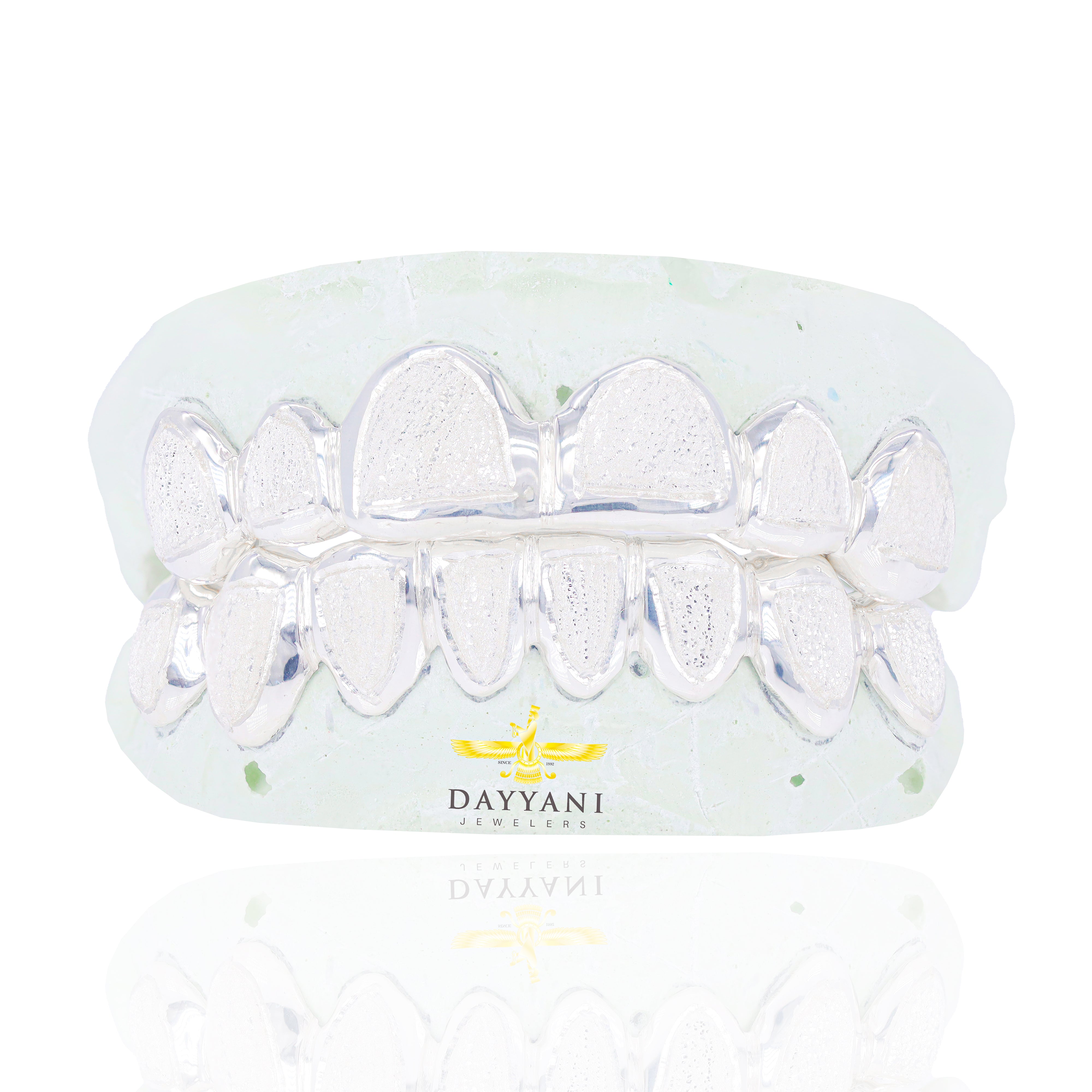 Custom Two-Tone Diamond Dust w/ Solid Trim Gold Grillz