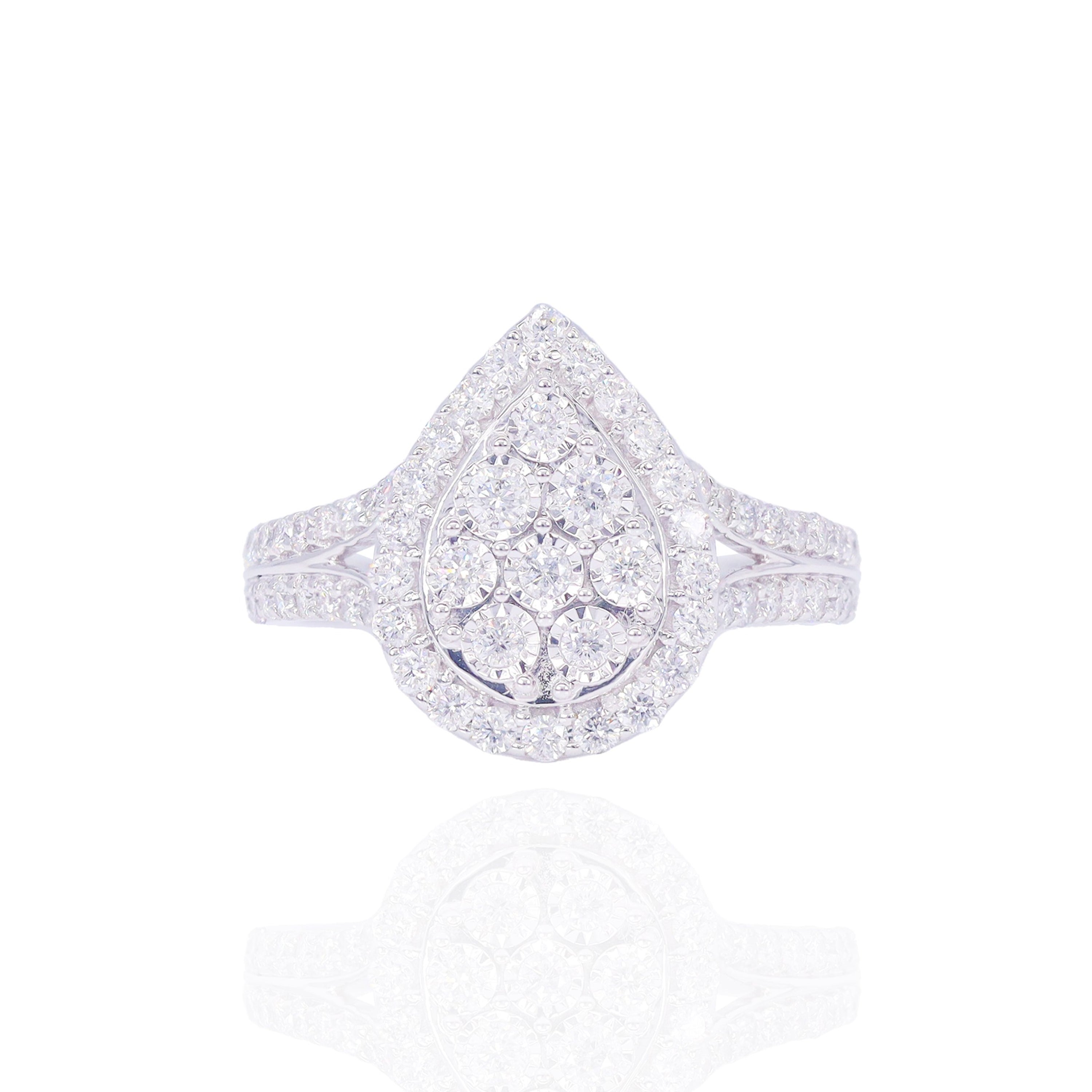 Pear Shaped with Halo and Open Band Diamond Engagement Ring