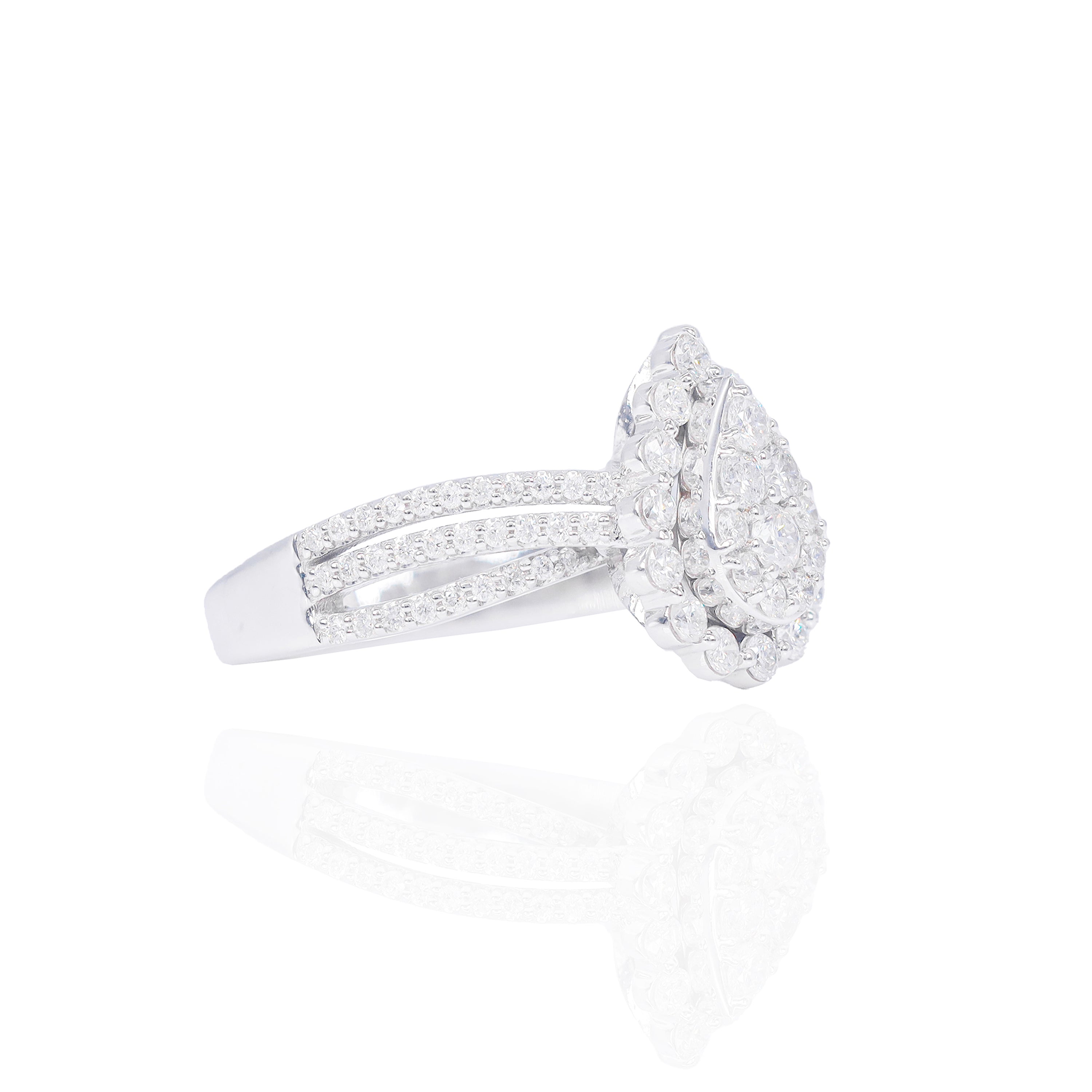 Pear Shaped with Halo and 3 Row Open Band Diamond Engagement Ring