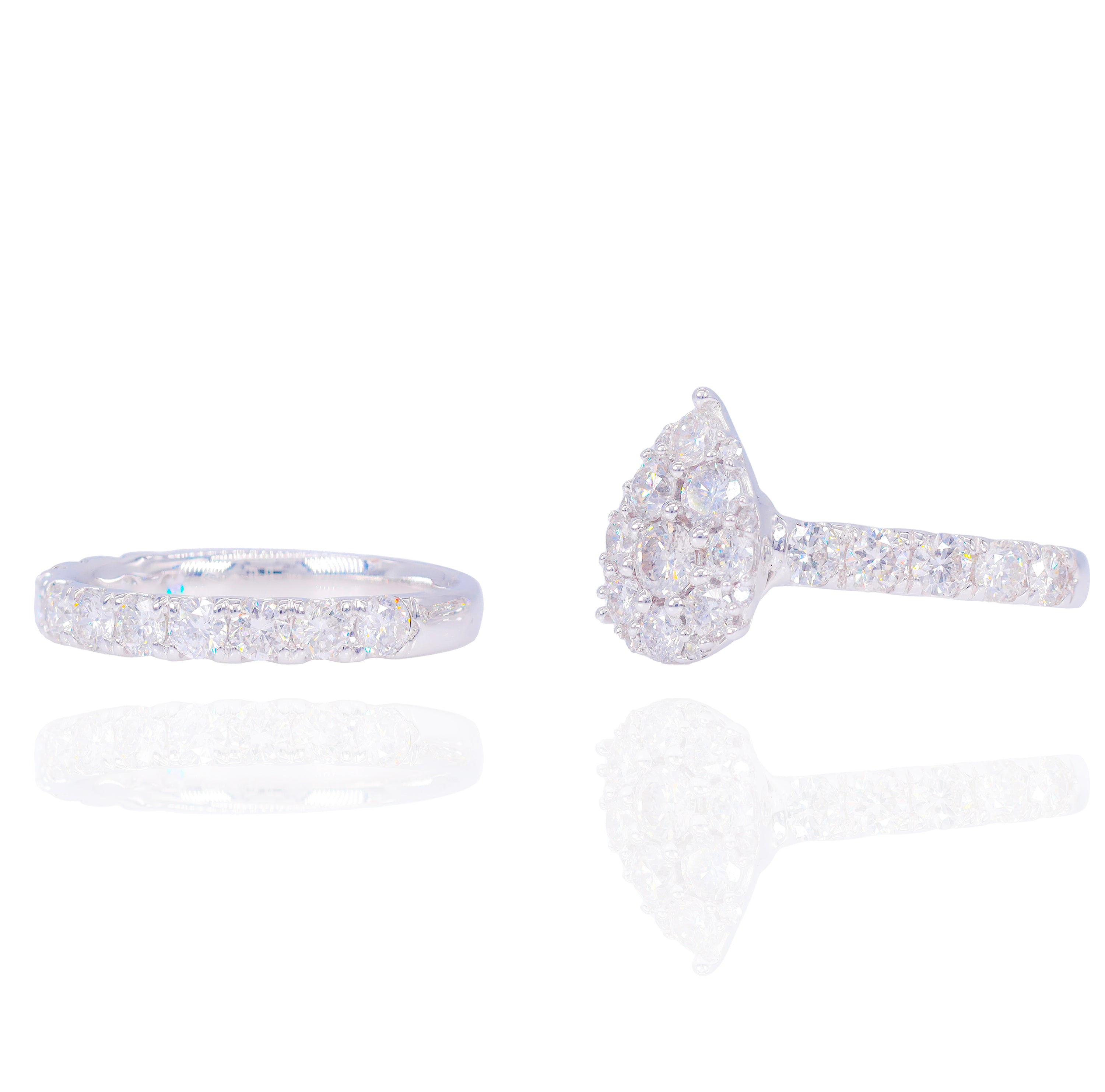 Pear Shape Diamond Engagement Ring with Large Pointer Halo & Band