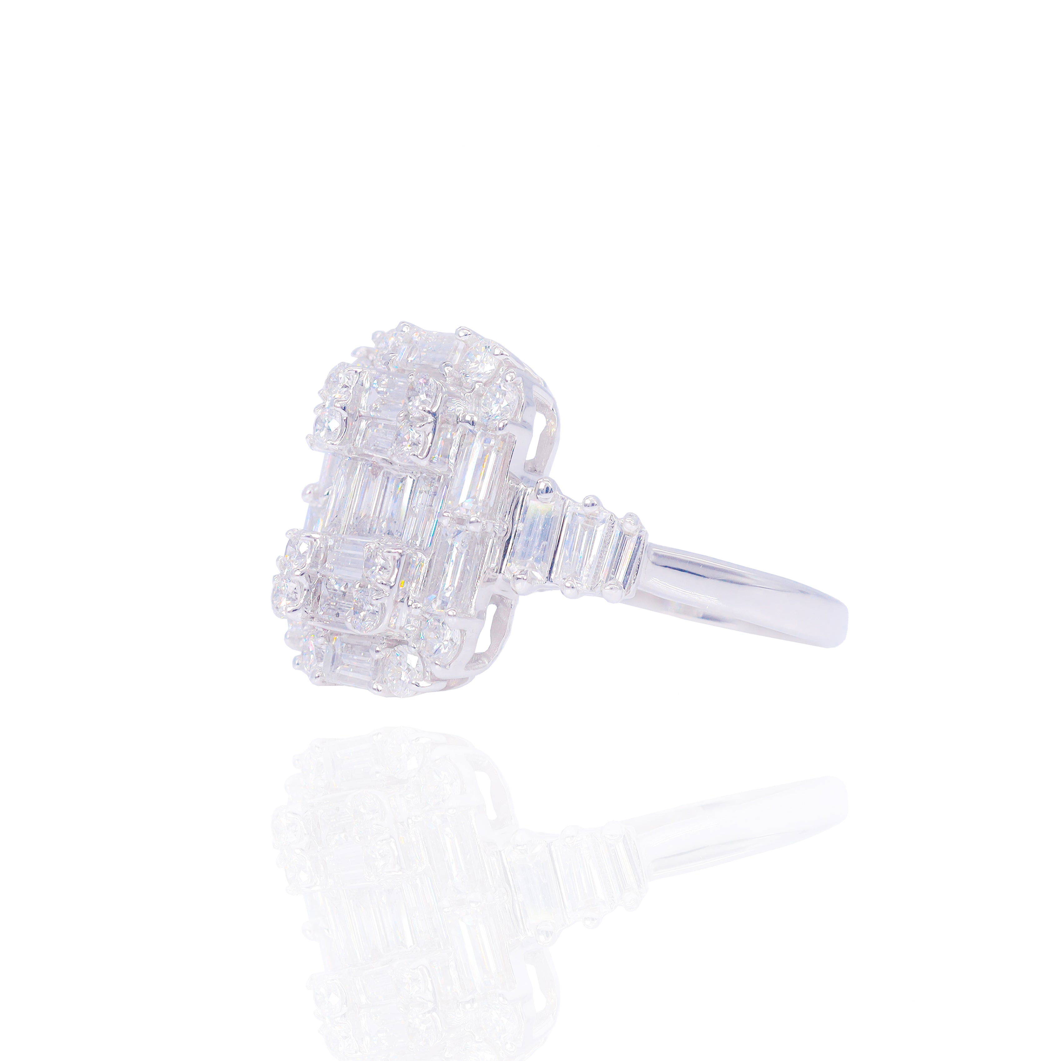 Elongated Emerald & Baguette Diamond Engagement Ring with Halo
