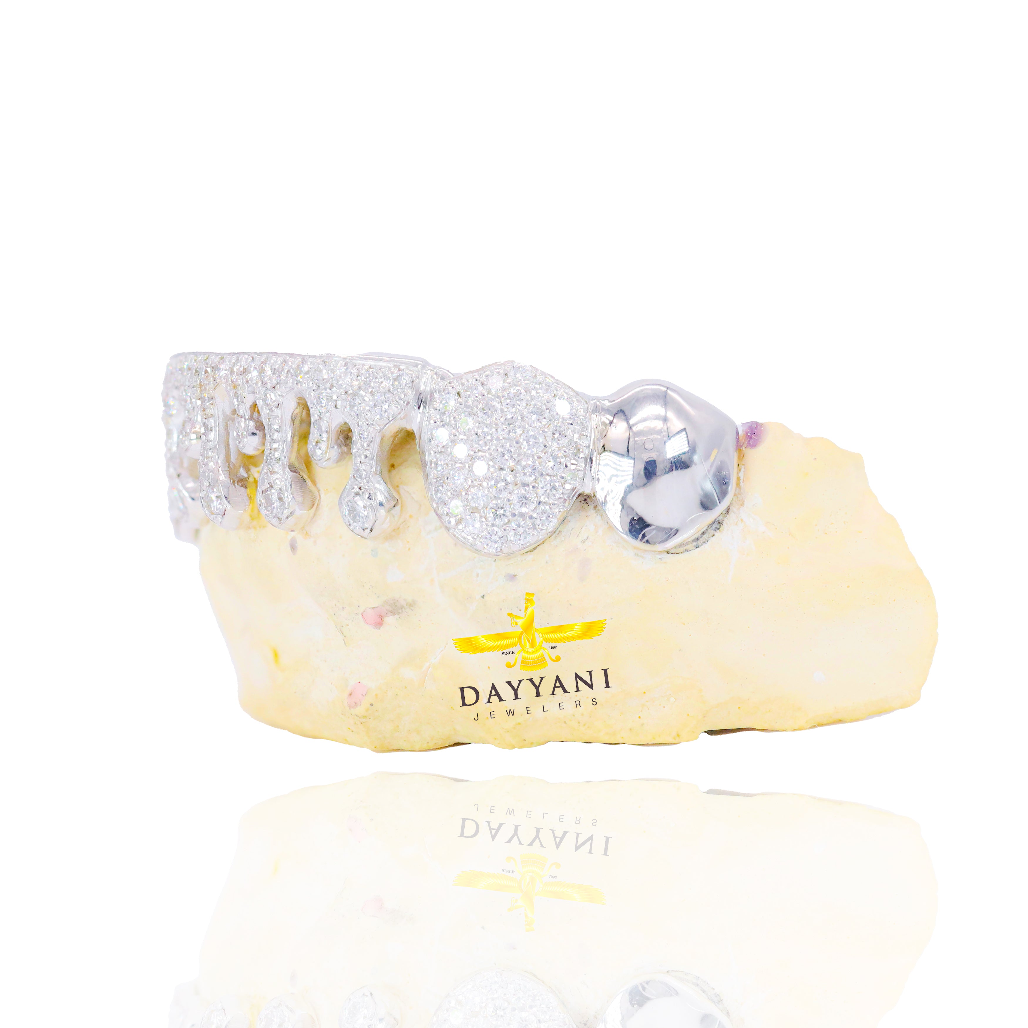 Custom Diamond Drip Style with Solid Ends Gold Grillz
