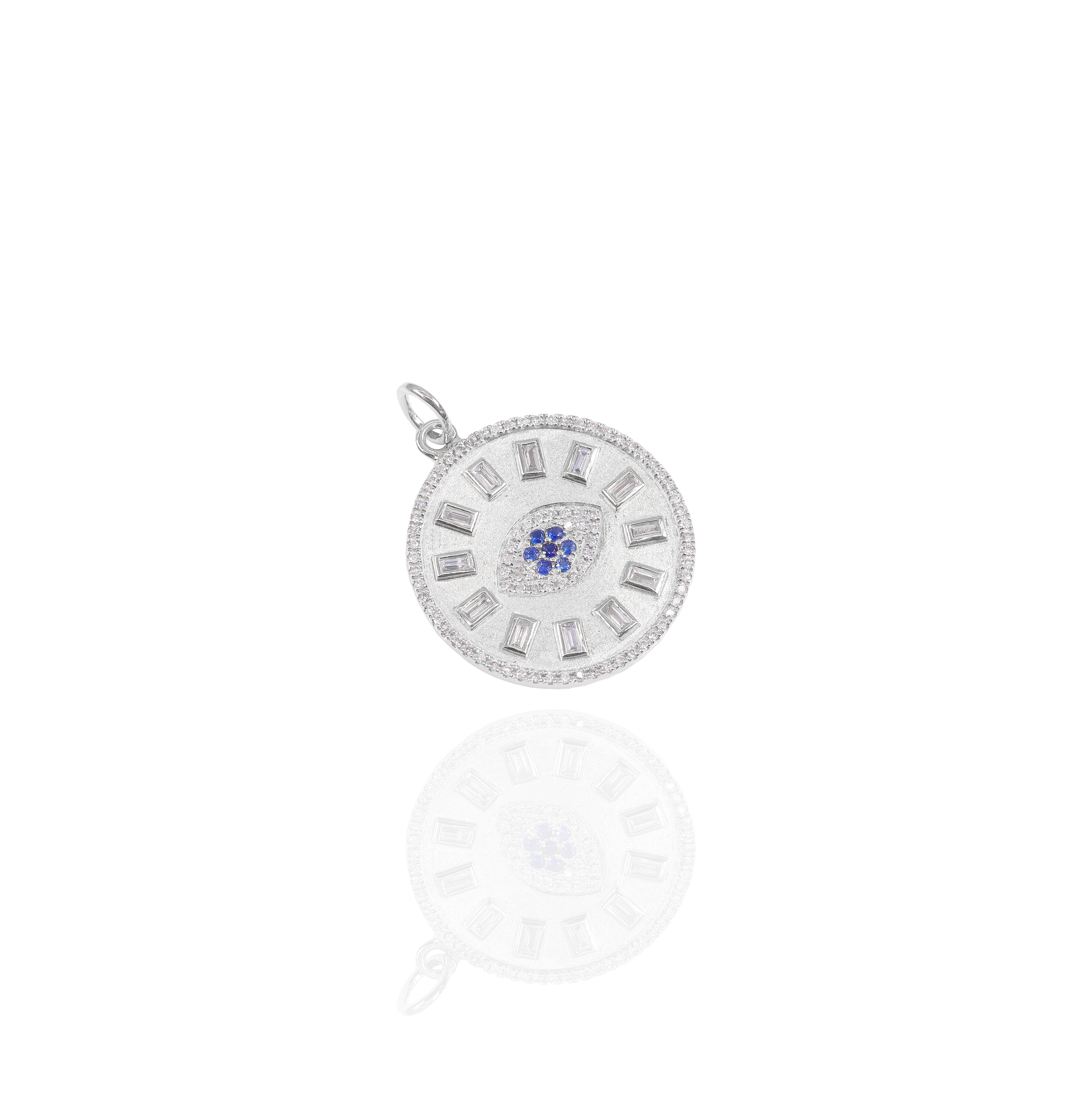 Evil Eye Medallion Diamond Pendant w/ Blue Sapphire Center