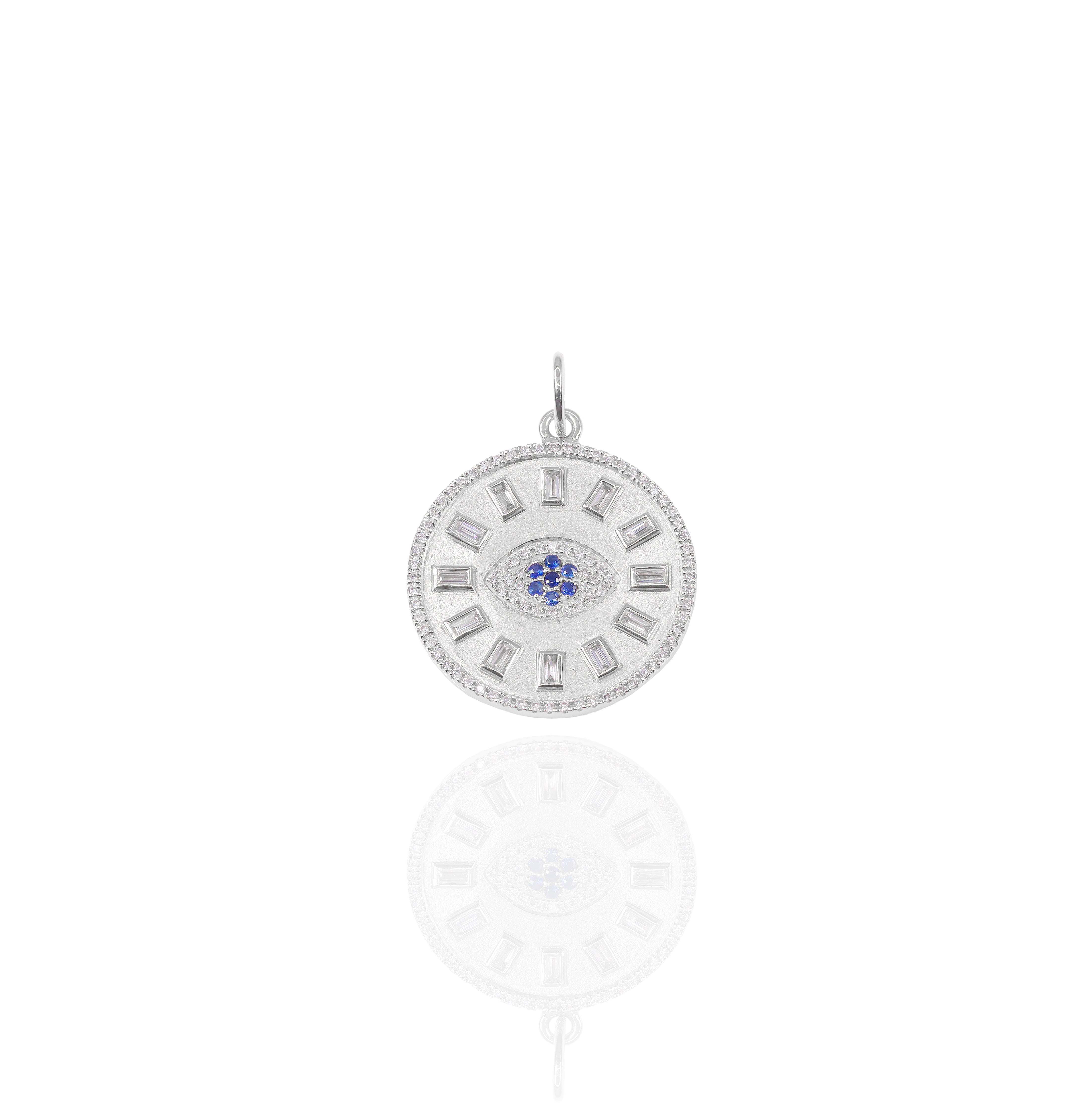 Evil Eye Medallion Diamond Pendant w/ Blue Sapphire Center
