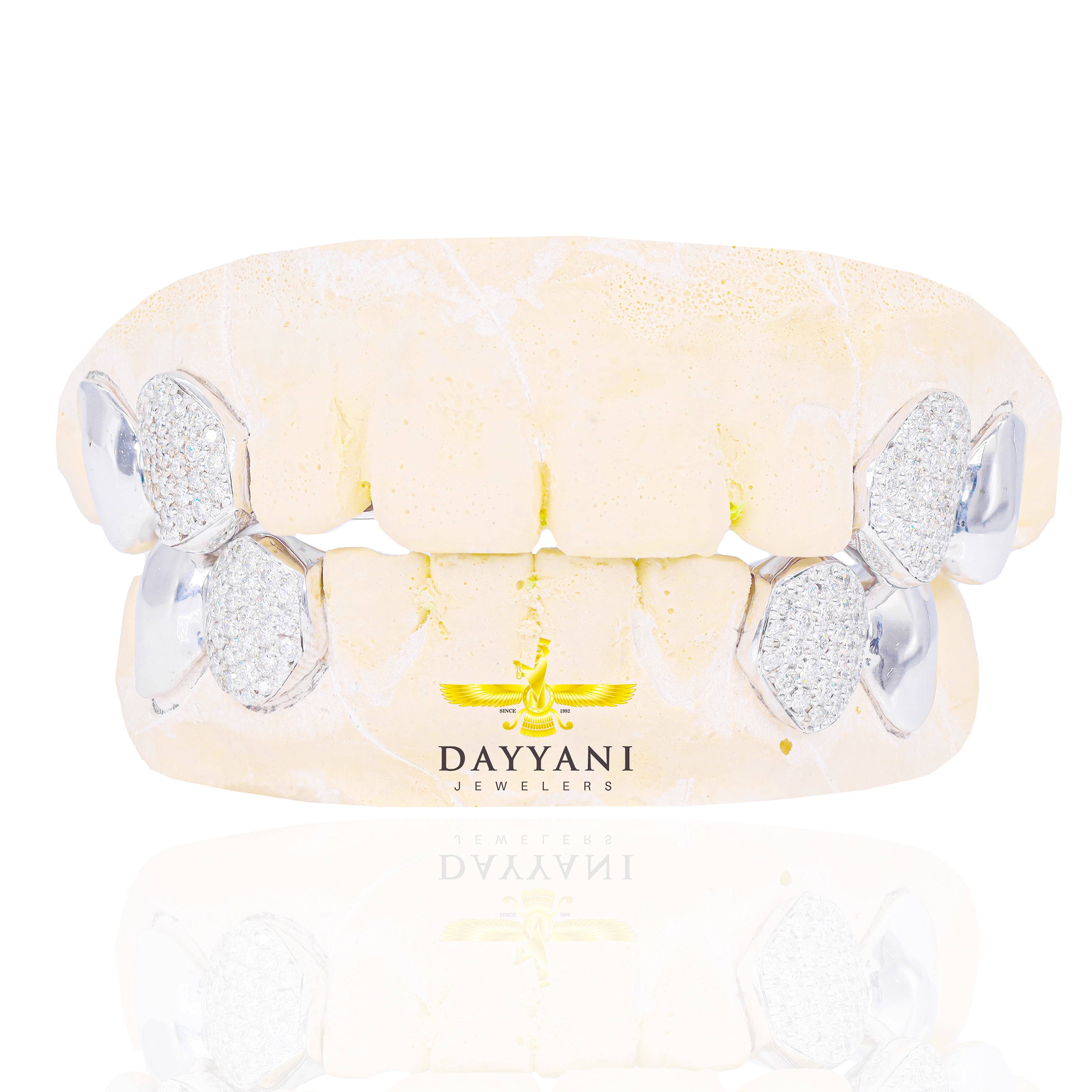 Custom 4 Teeth Diamond Fang 4 Teeth Solid Gold Teeth Top & Bottom Grillz