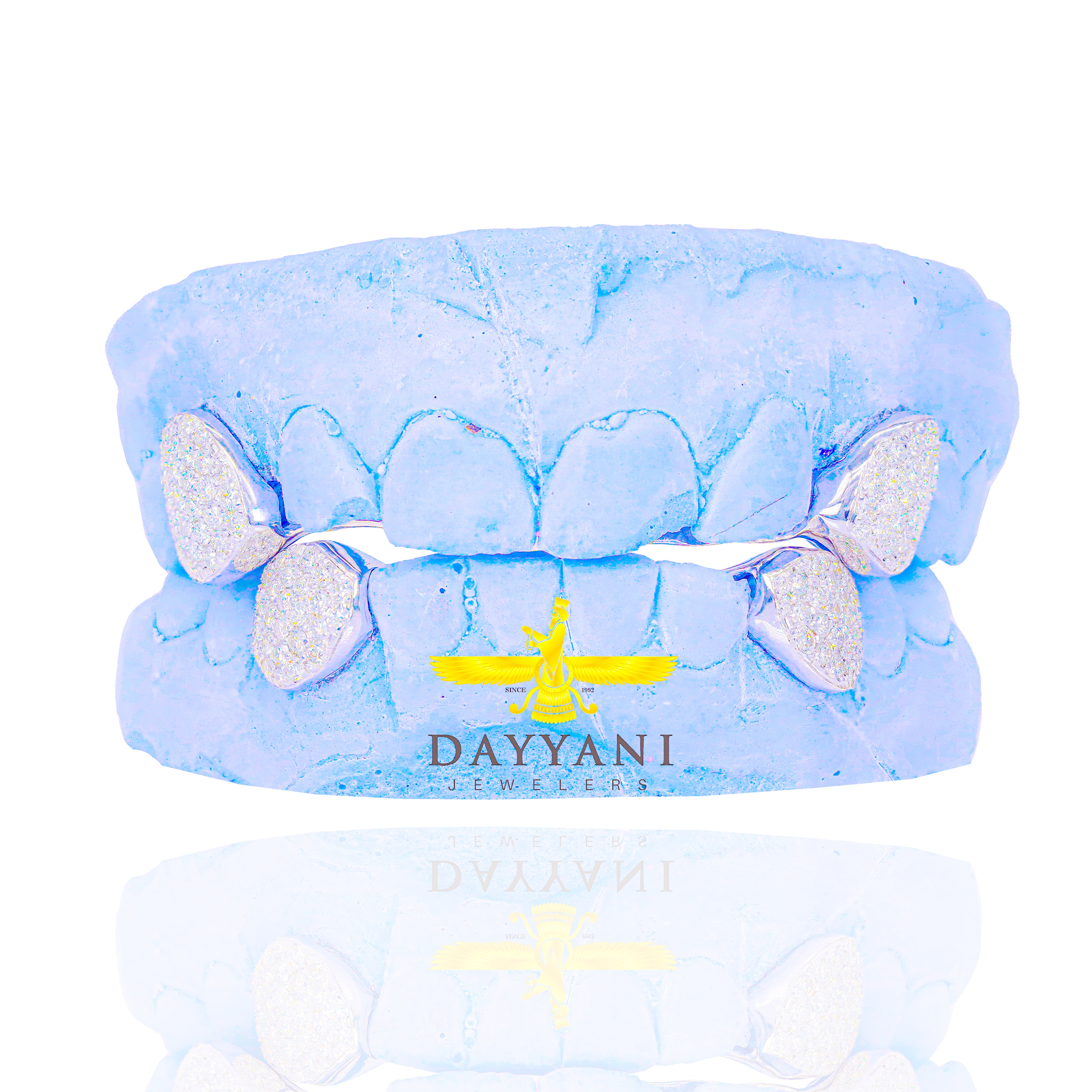 Custom 2 Teeth Diamond Fang Teeth Top & Bottom Grillz