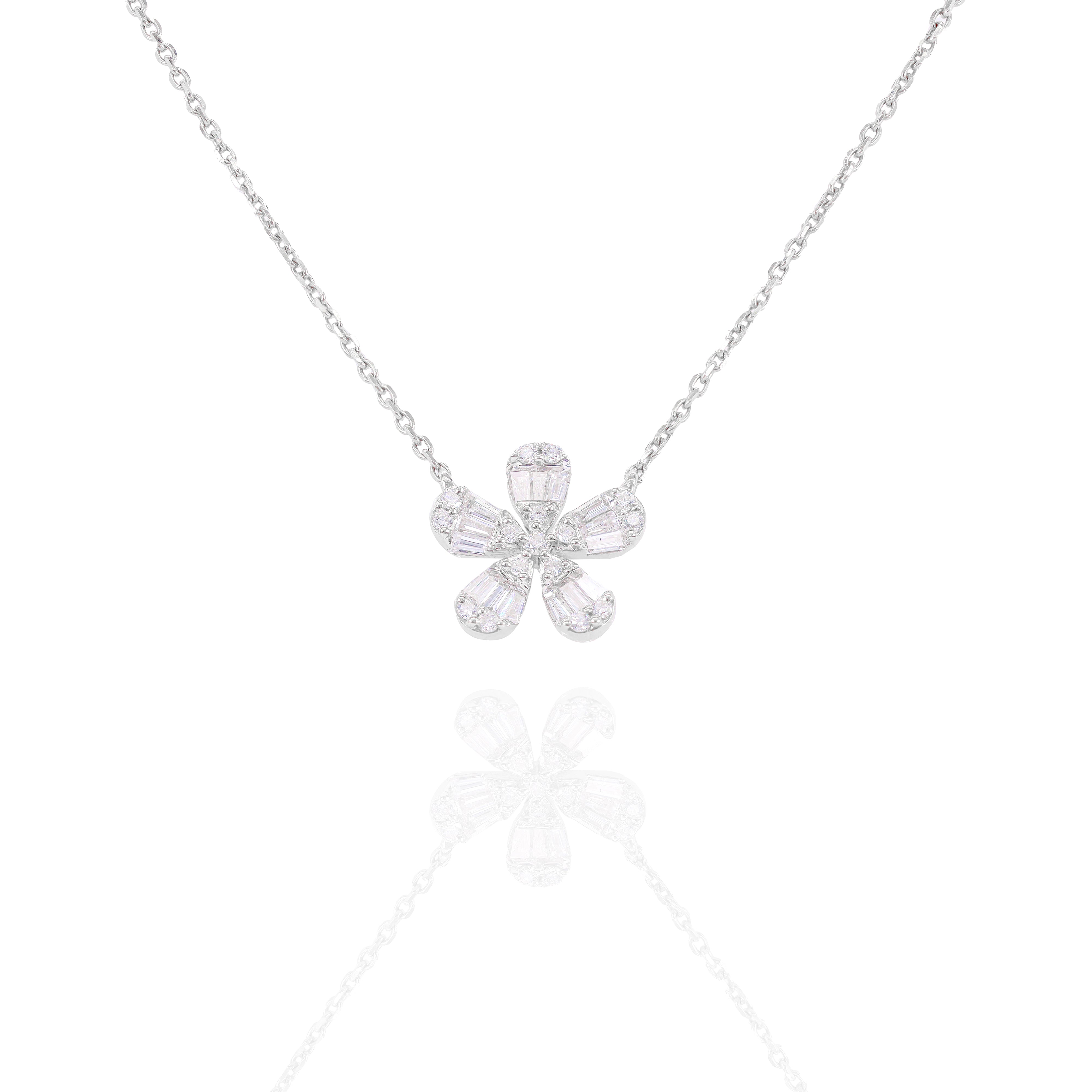 Baguette Diamond Flower Charm with Chain