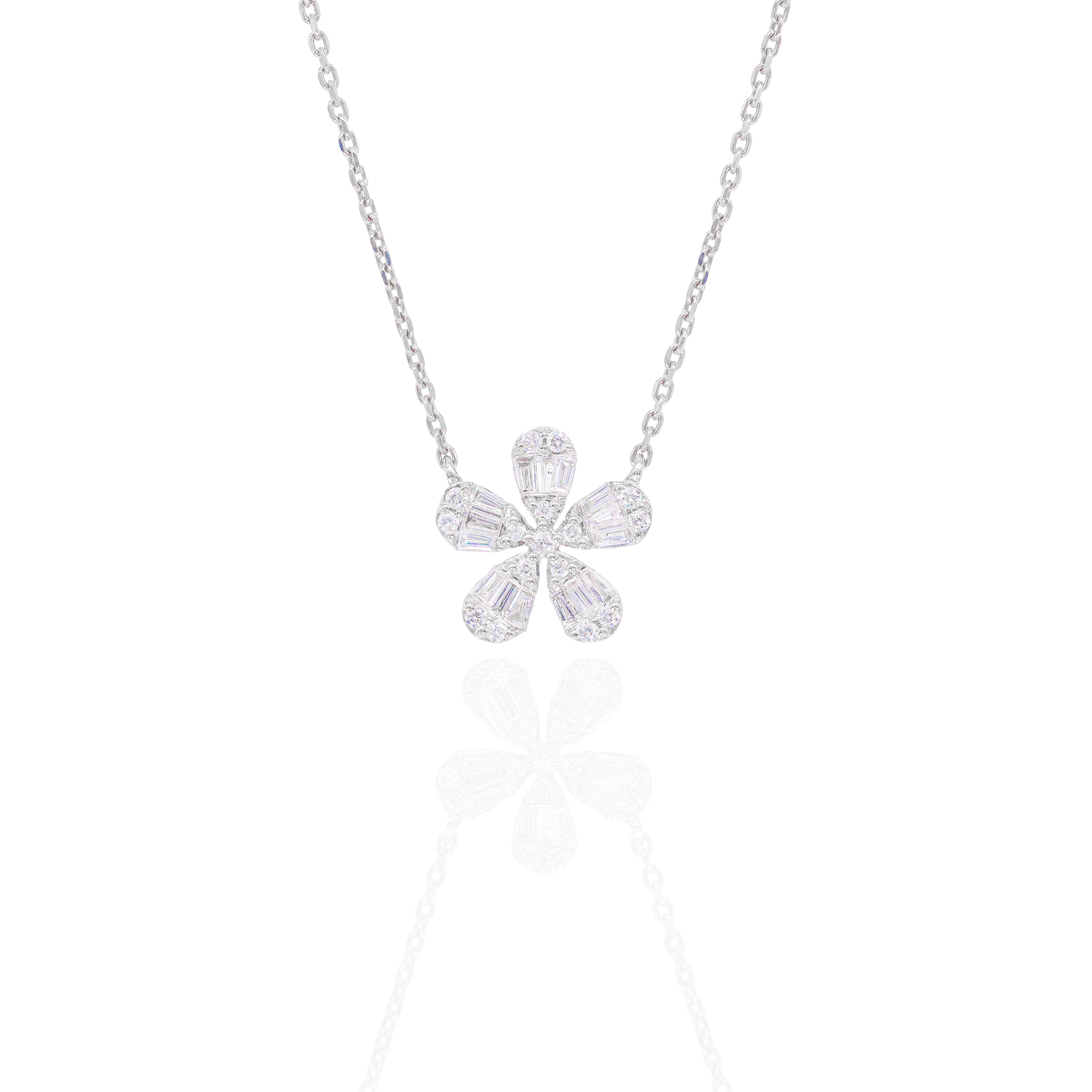 Baguette Diamond Flower Charm with Chain
