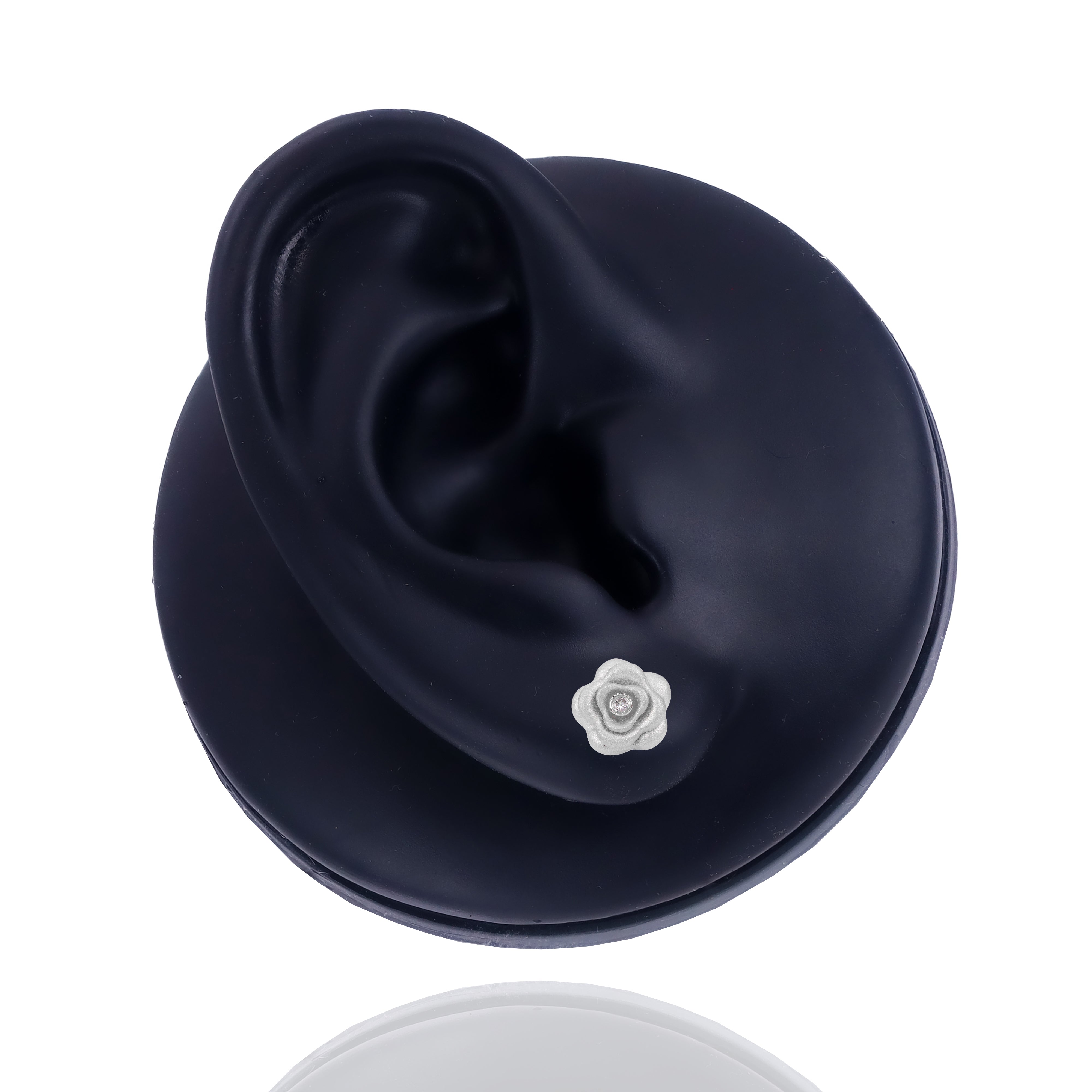 Satin Gold Rose Flower Diamond Earrings