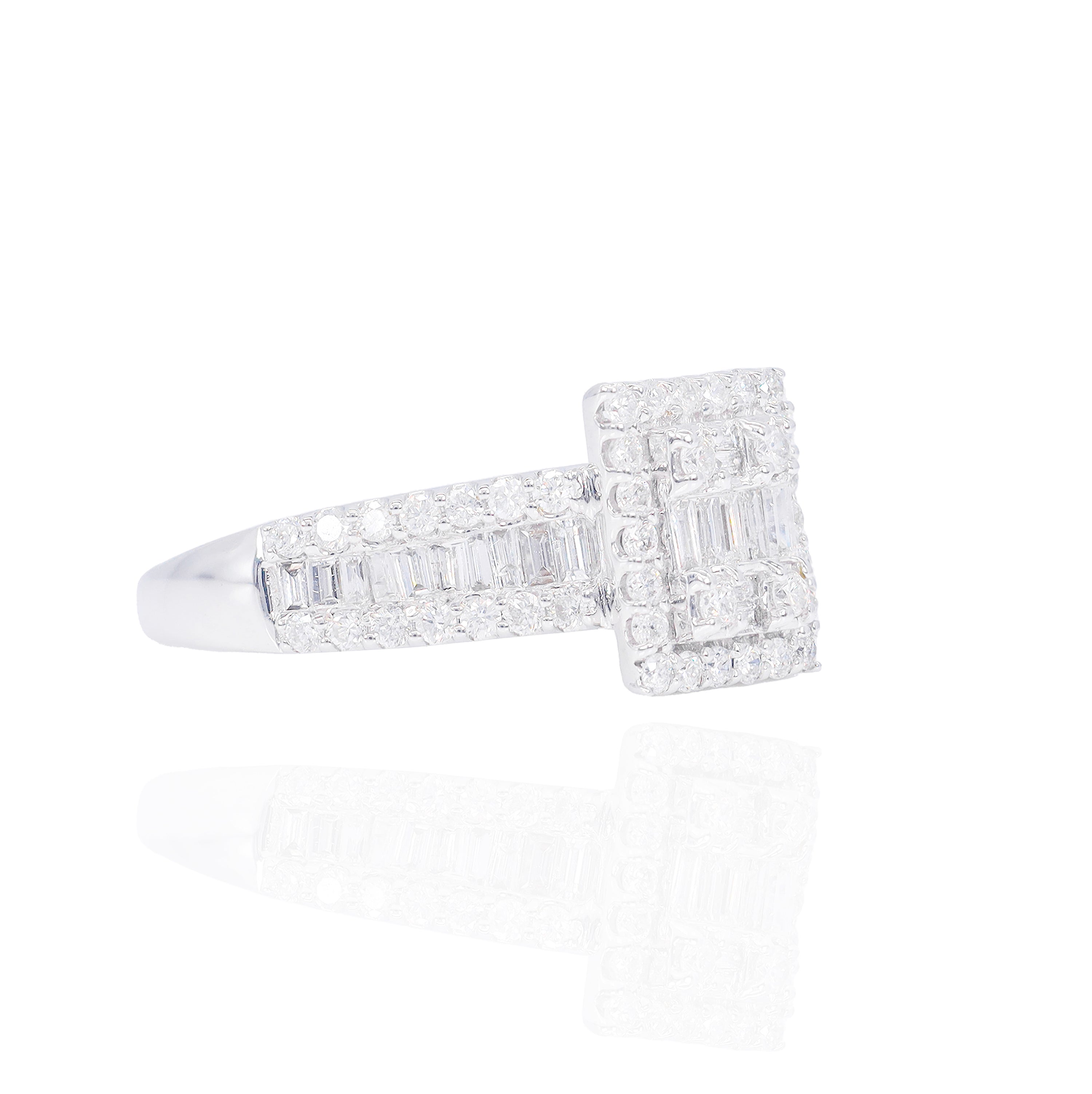 Emerald Shape with Baguette and Round Band Diamond Engagement Ring