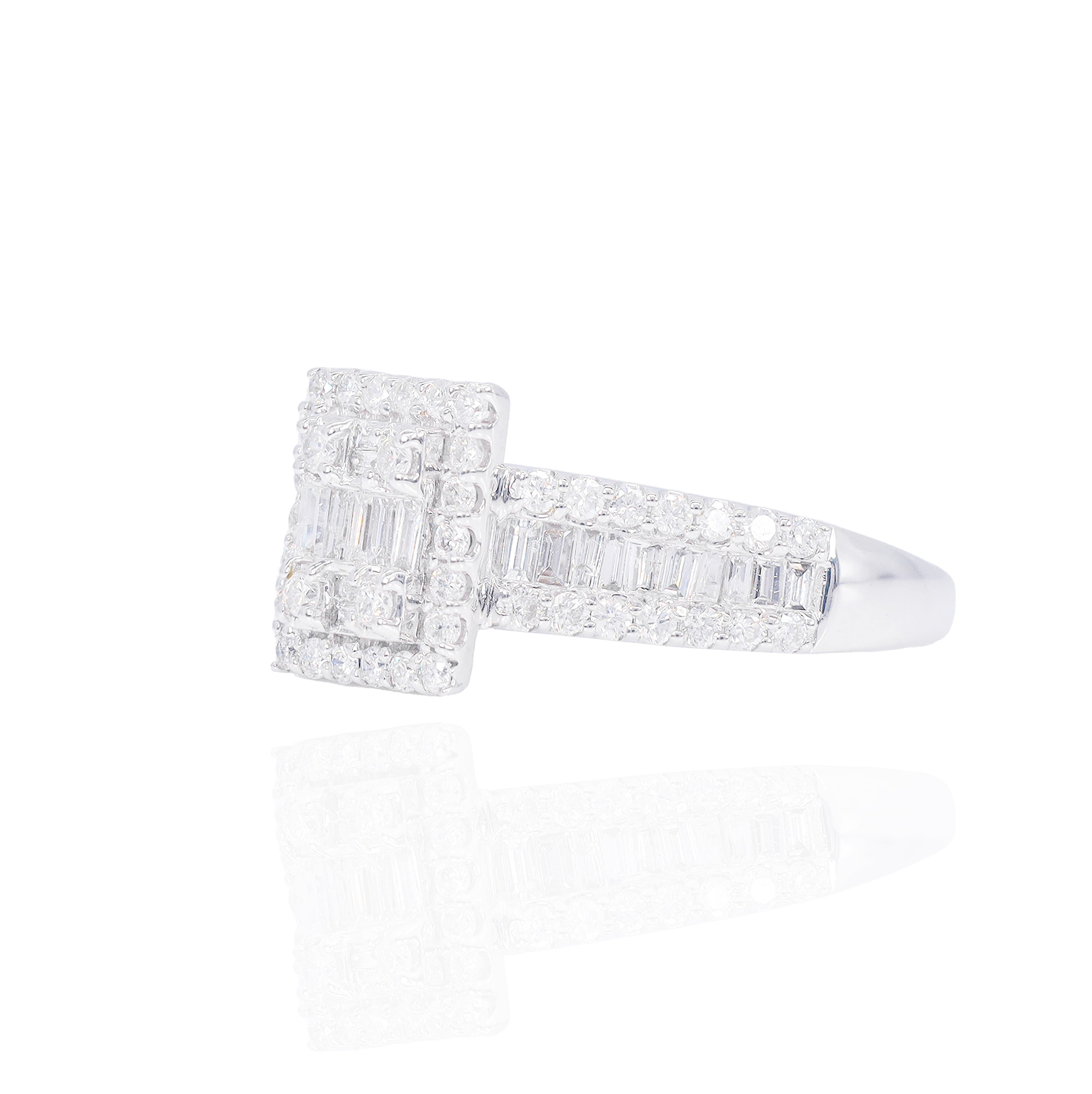 Emerald Shape with Baguette and Round Band Diamond Engagement Ring