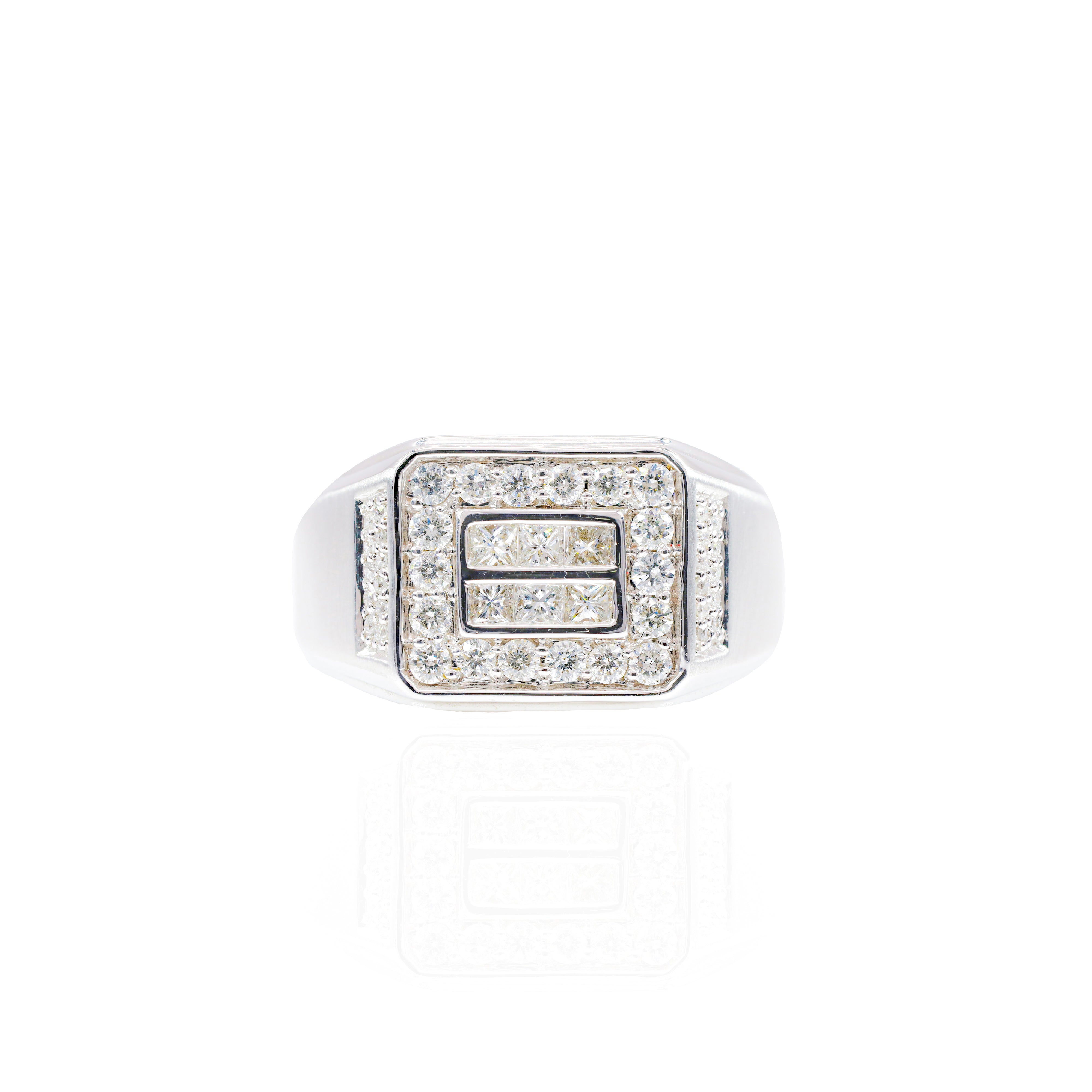 2 Row Princess Cut Center w/ Diamond Border Ring Band