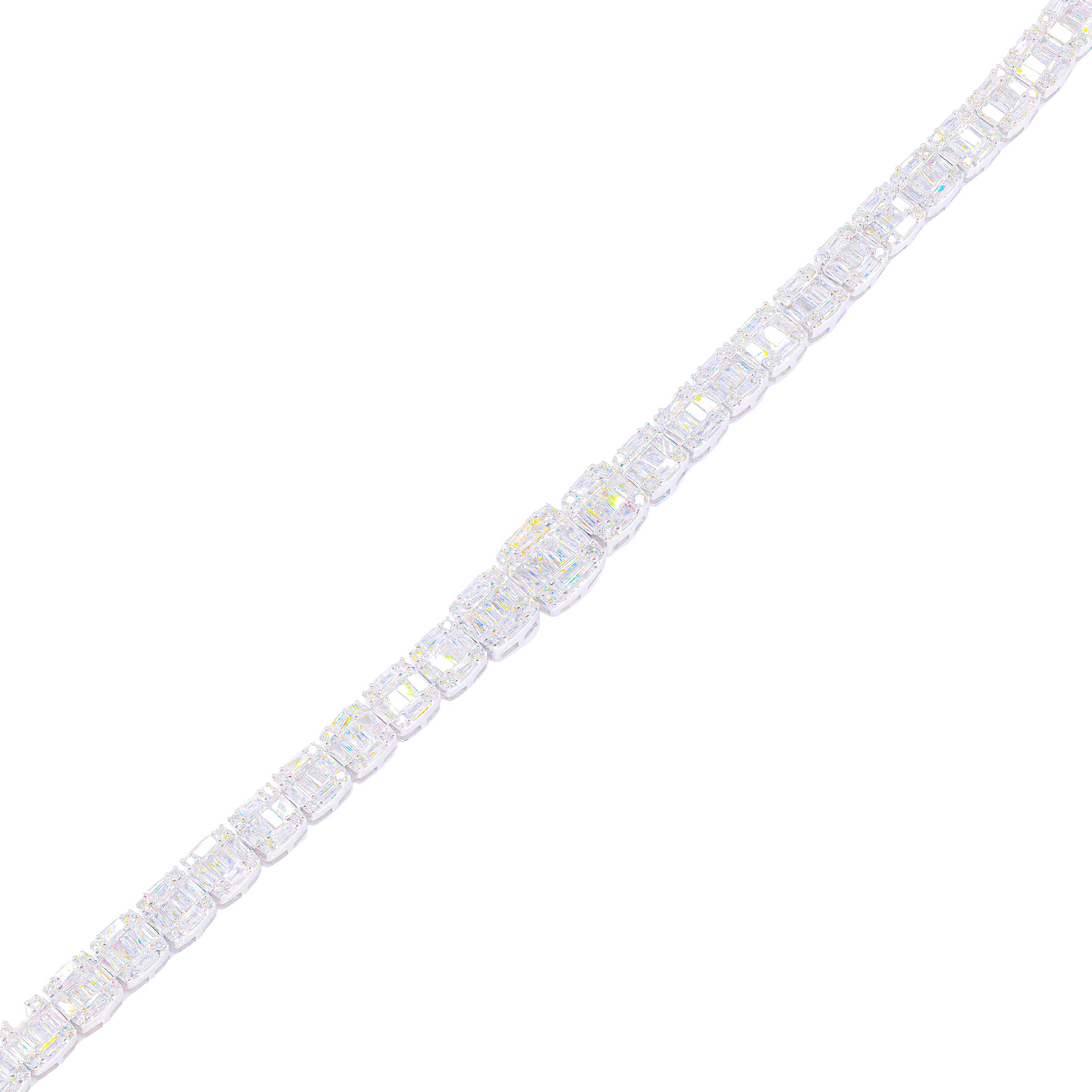 Square Link Baguette & Round Diamond Bracelet