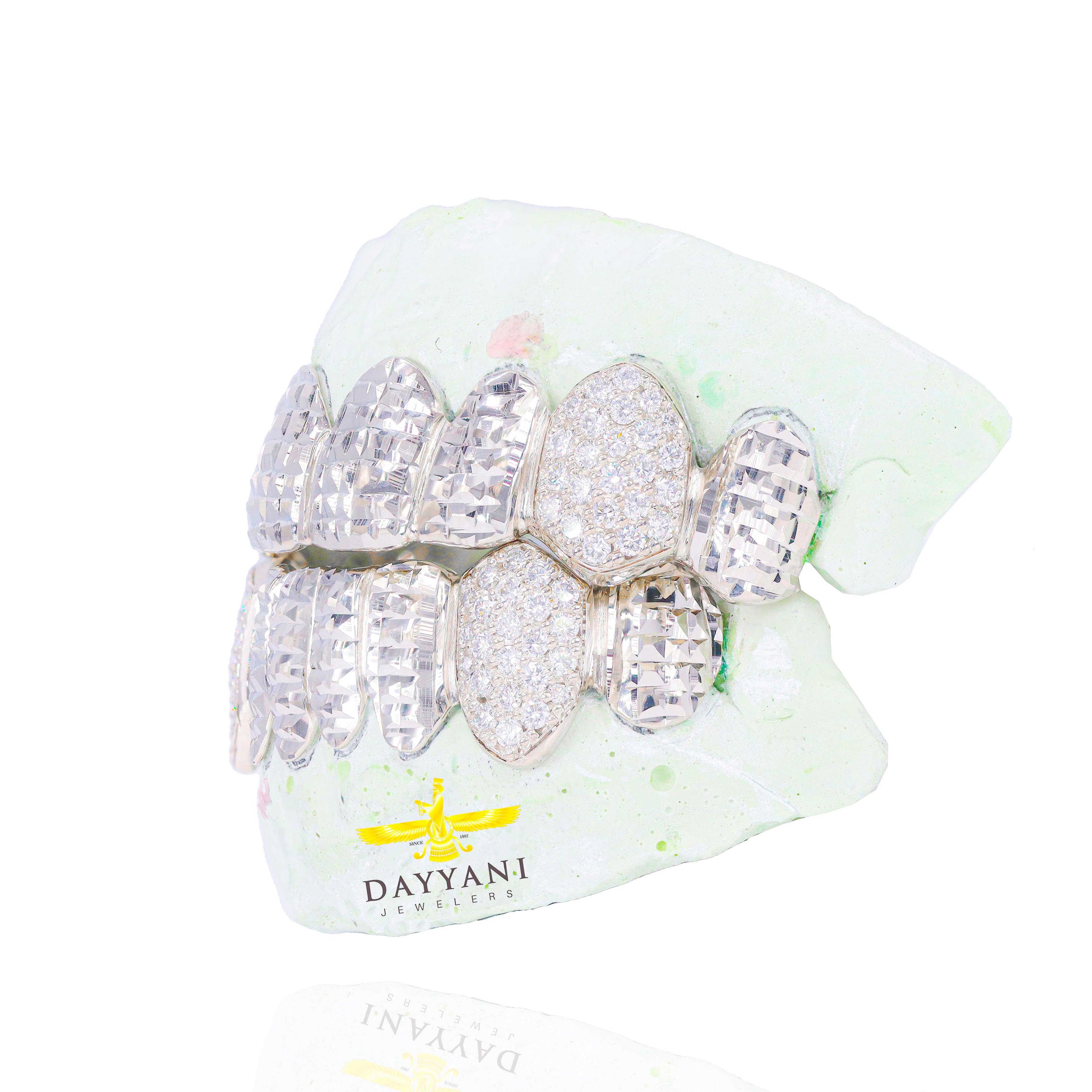 Custom 8 on 8 Princess Design Cuts with Bussdown on Fangs Gold Grillz