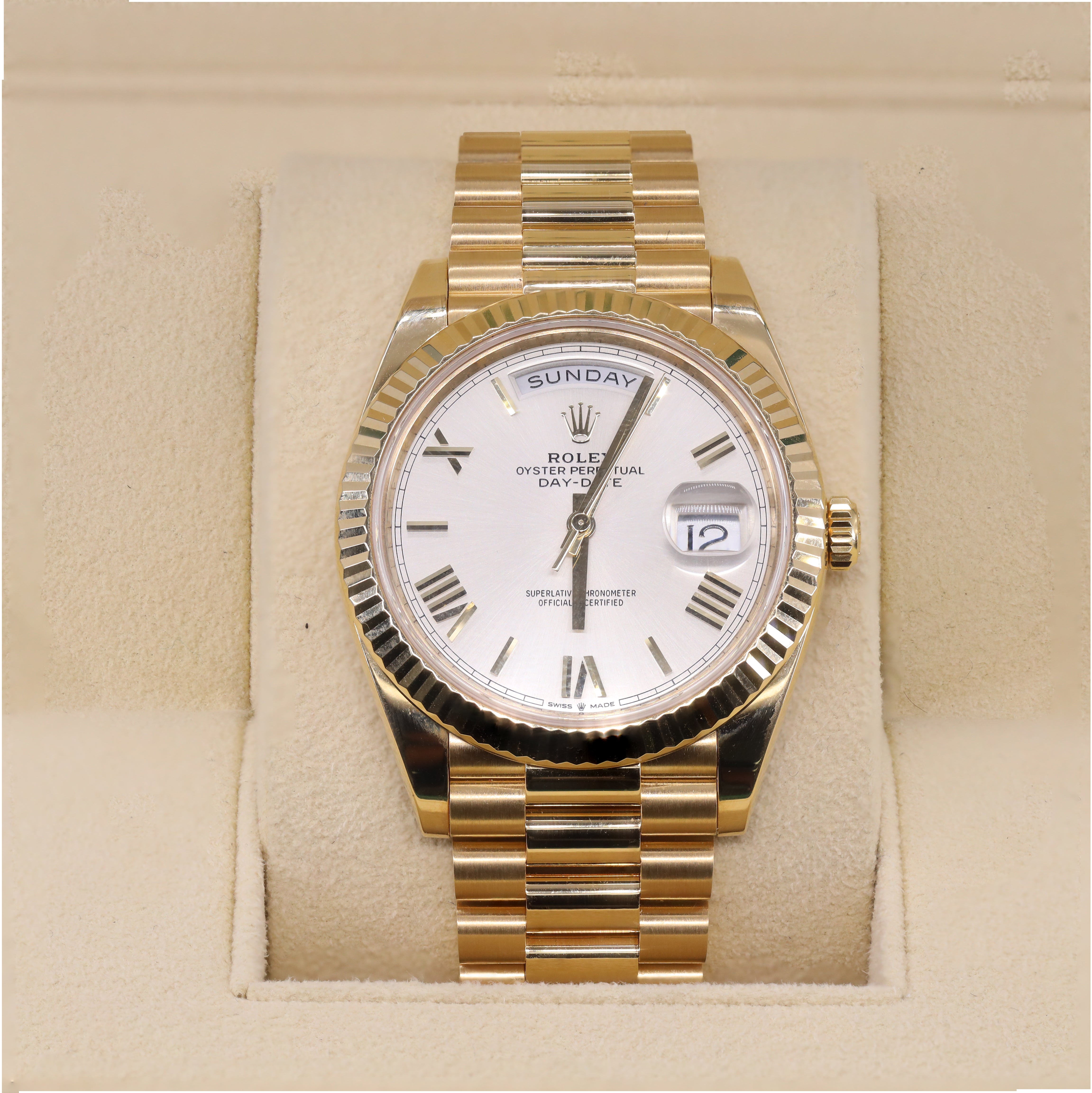 Rolex 228238 Day-Date 40mm Silver Roman Dial