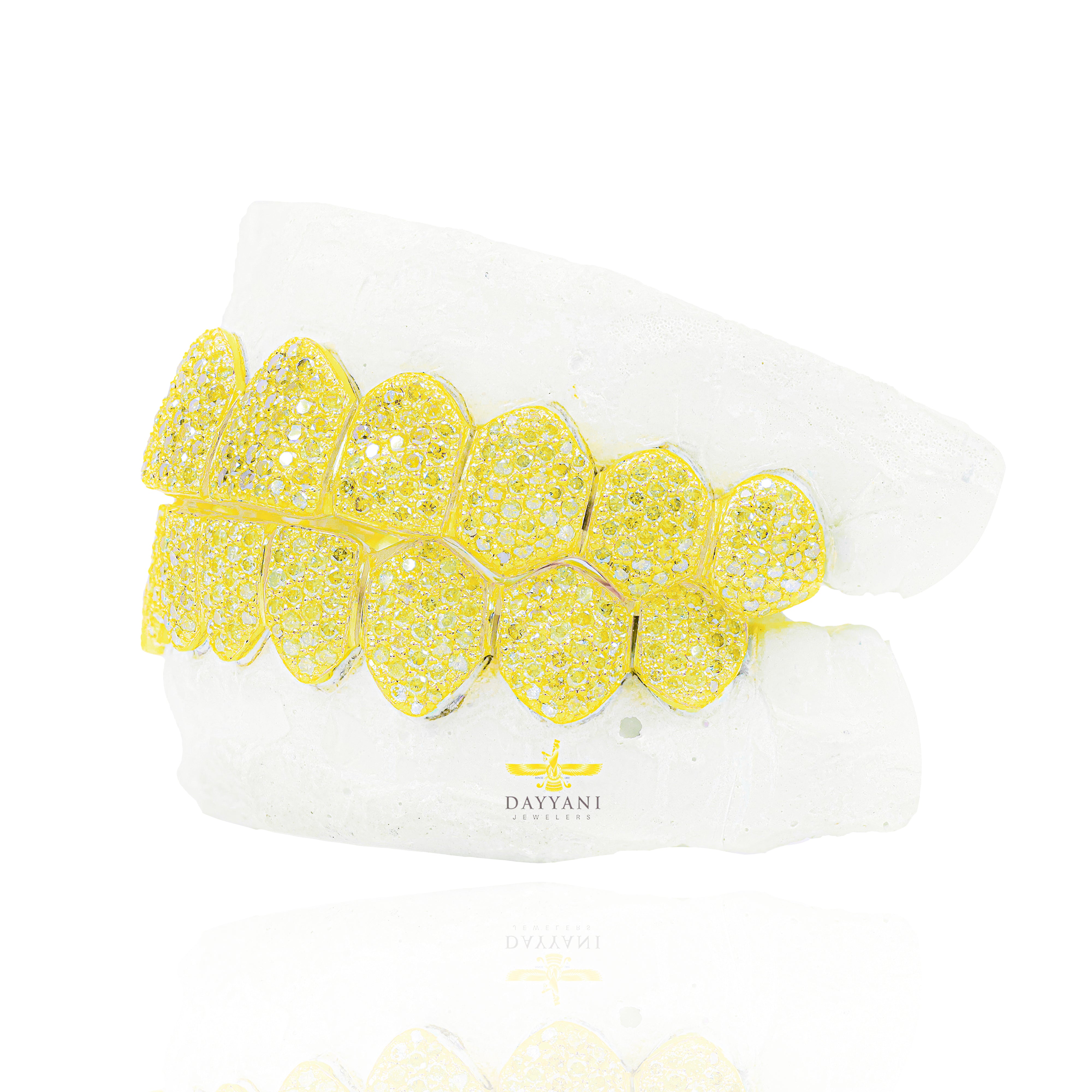 Custom Canary Hand Set Diamond Grillz Solid Gold Grillz (Zig-Zag Setting)