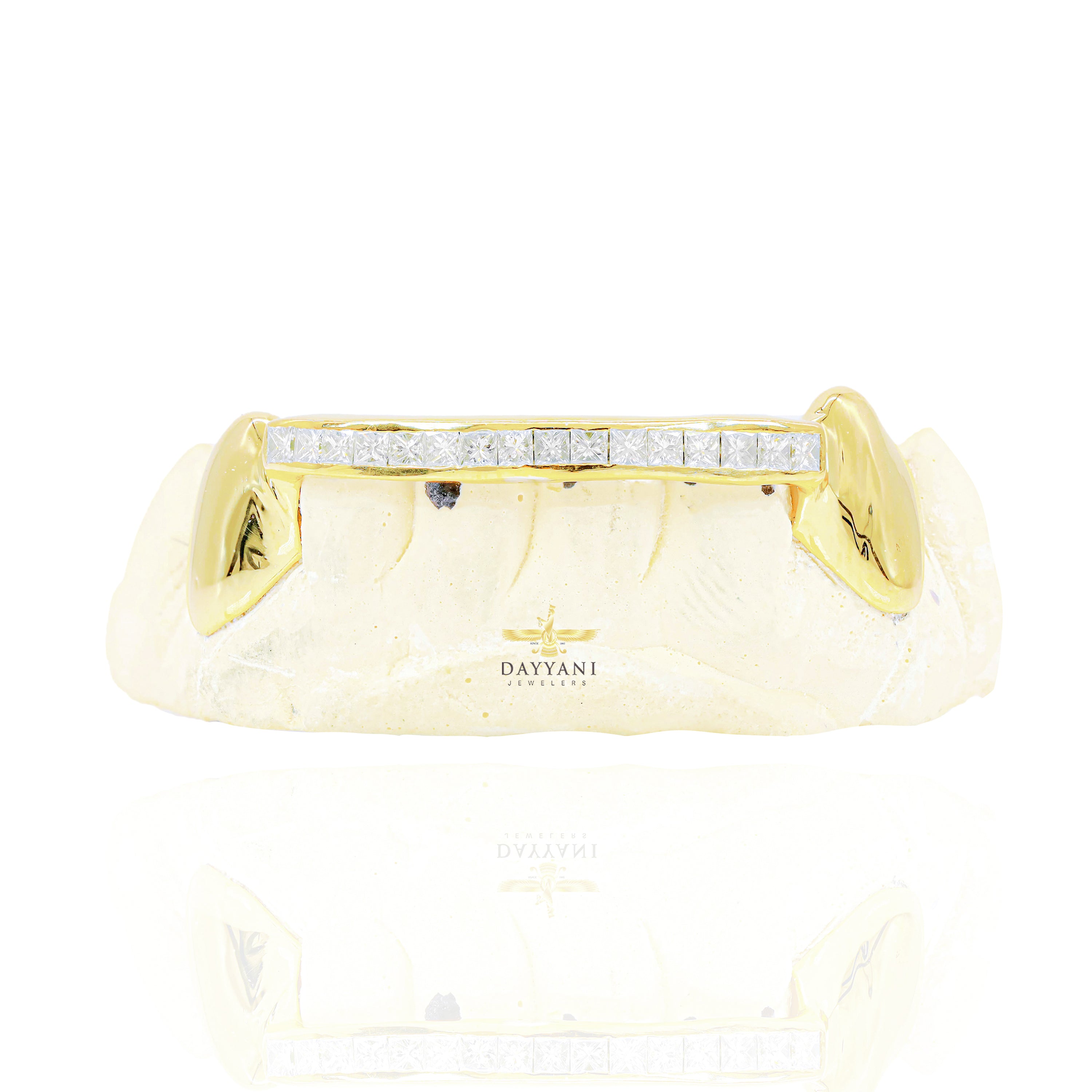 Custom One Row Princess Cut Diamond Bar Gold Grillz
