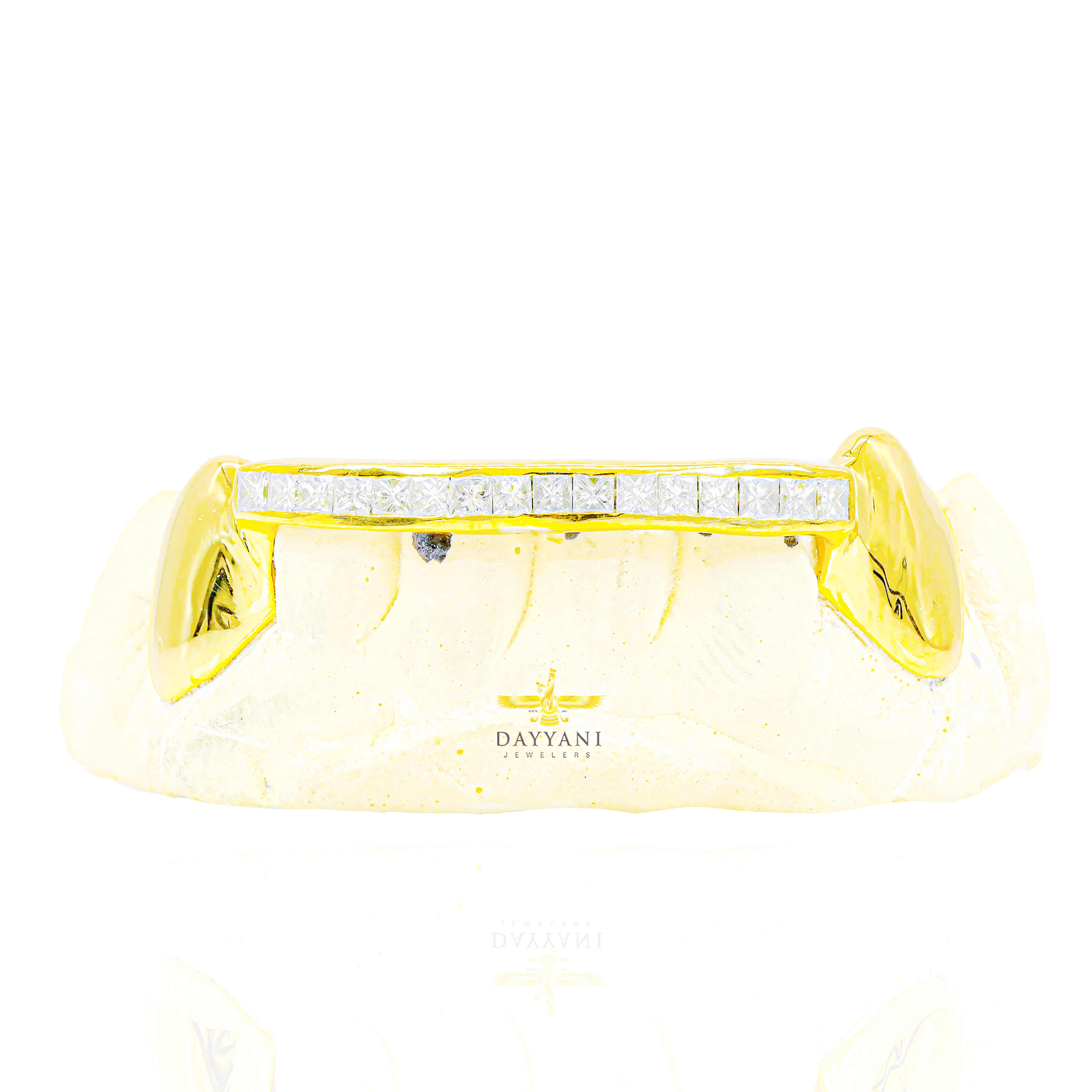 Custom One Row Princess Cut Diamond Bar Gold Grillz