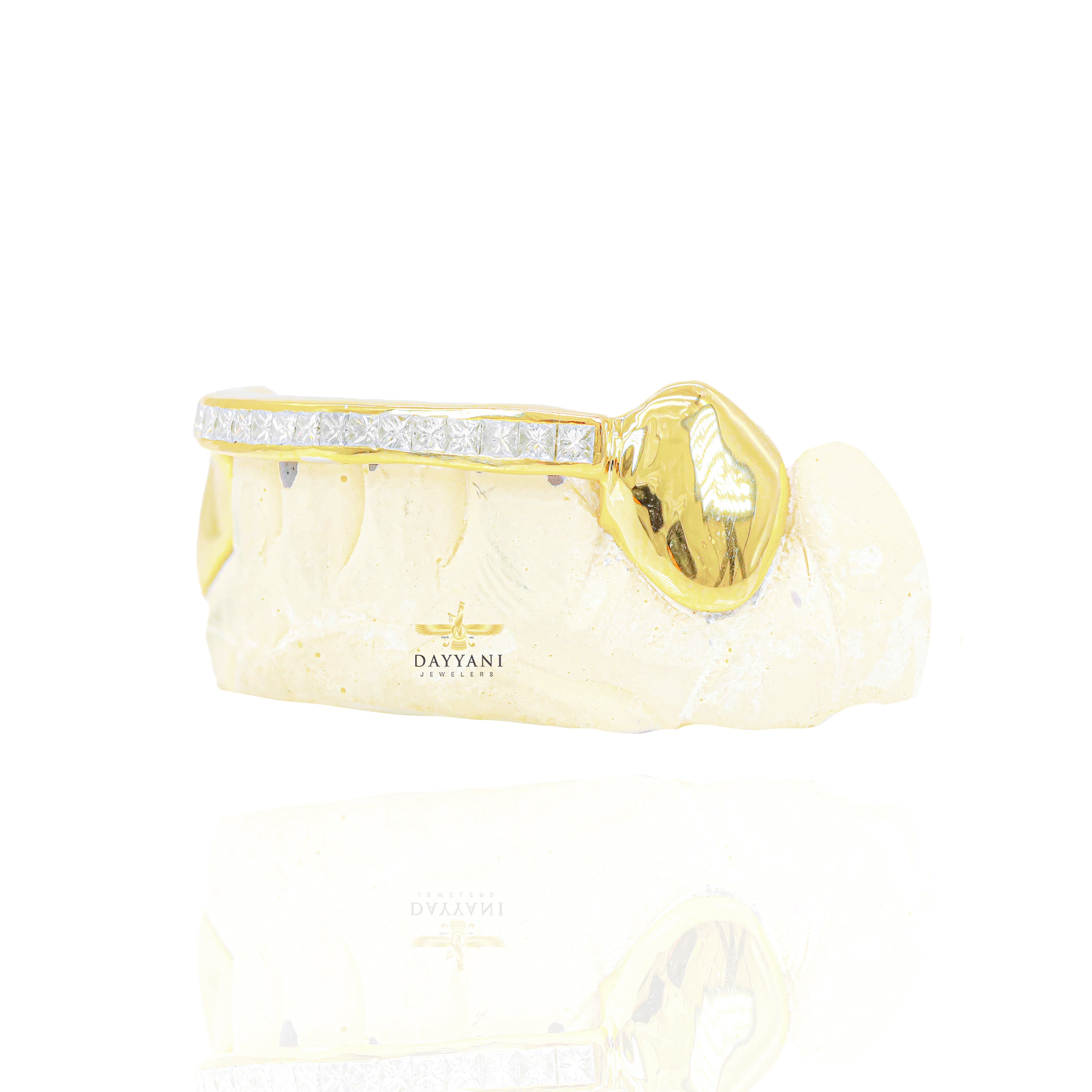 Custom One Row Princess Cut Diamond Bar Gold Grillz