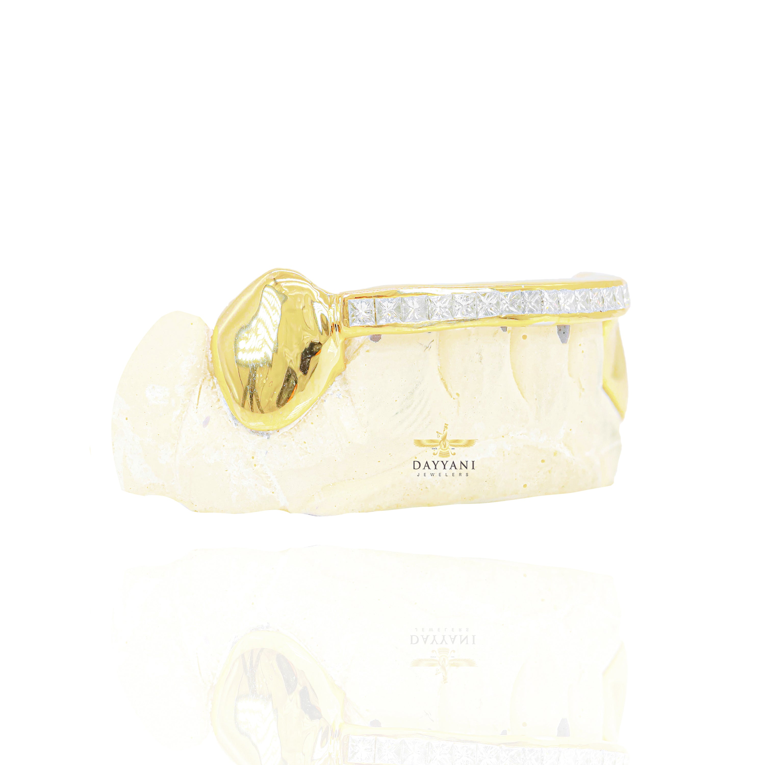 Custom One Row Princess Cut Diamond Bar Gold Grillz