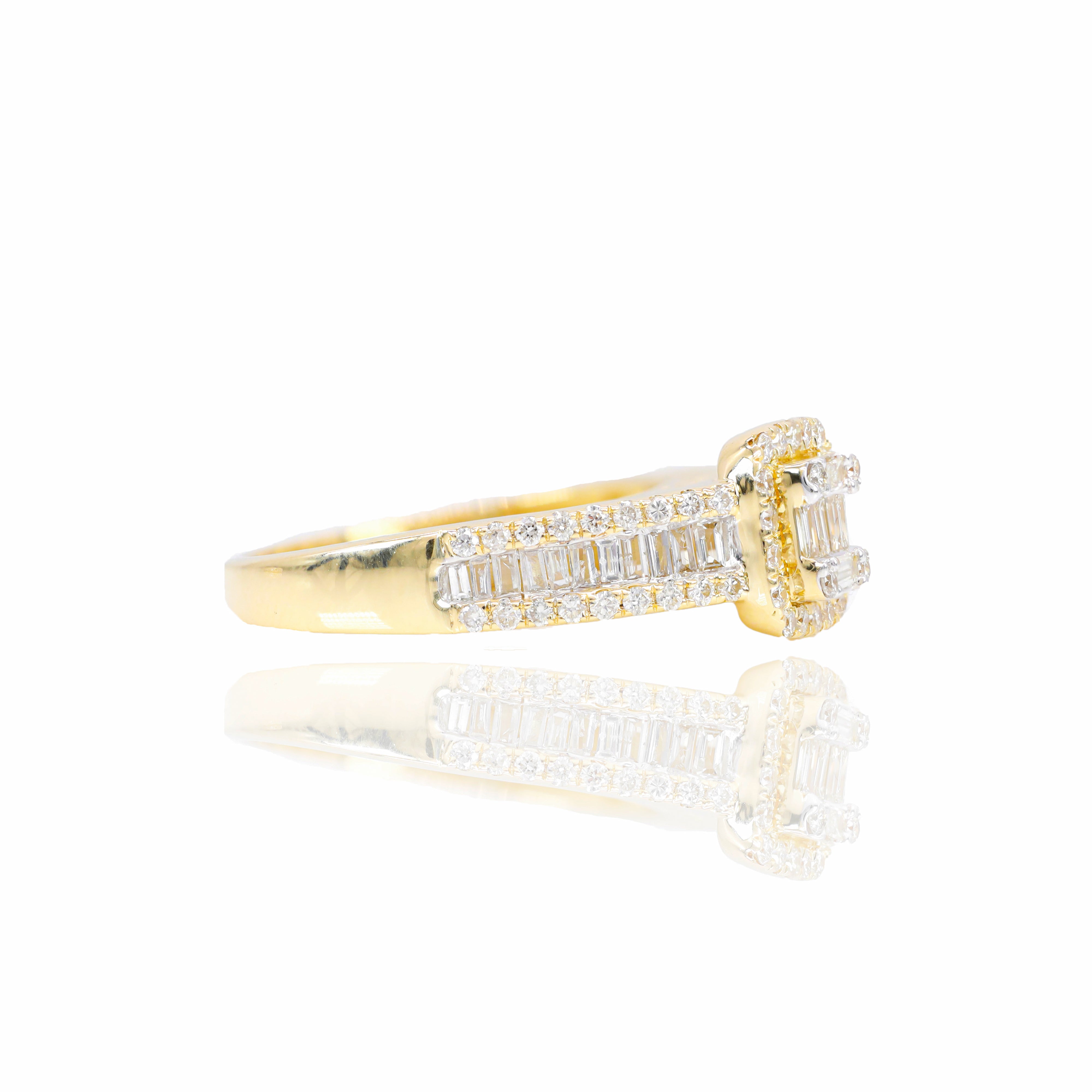Baguette Diamond Engagement Ring w/ Halo & Wedding Band