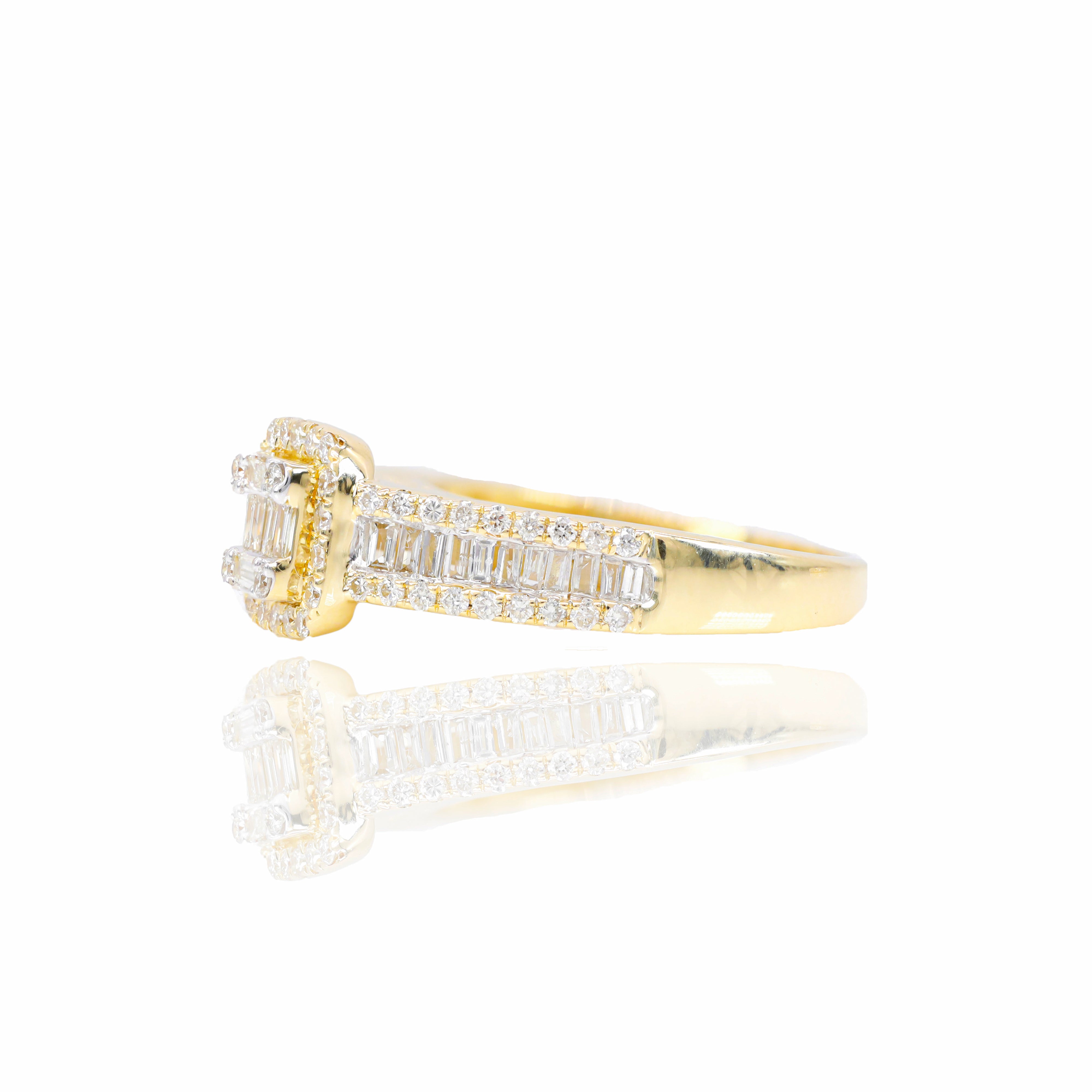 Baguette Diamond Engagement Ring w/ Halo & Wedding Band