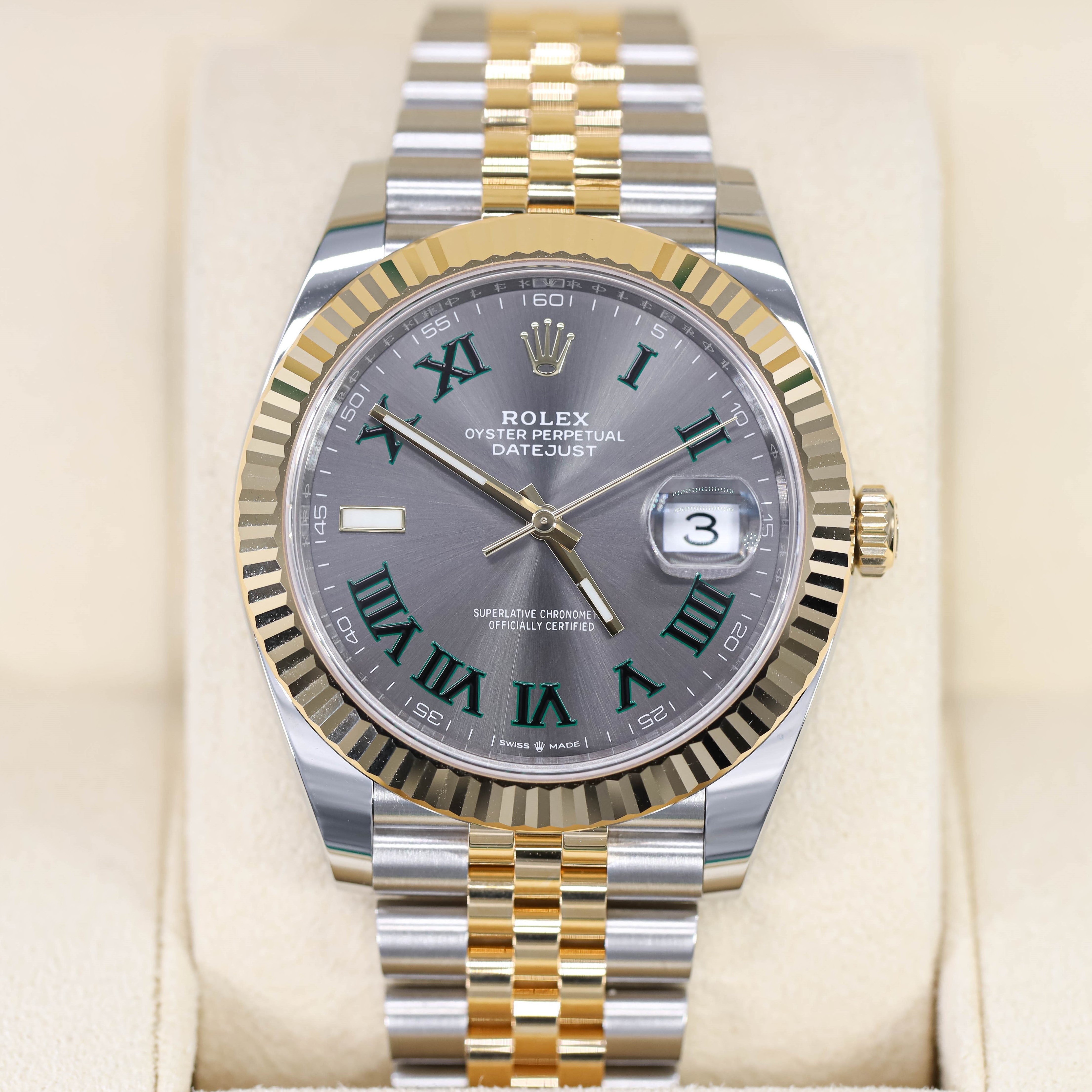 Rolex Datejust Wimbledon 41mm 126333 Jubilee Two-Tone 18K Gold Fluted Bezel & Steel Slate Roman Dial