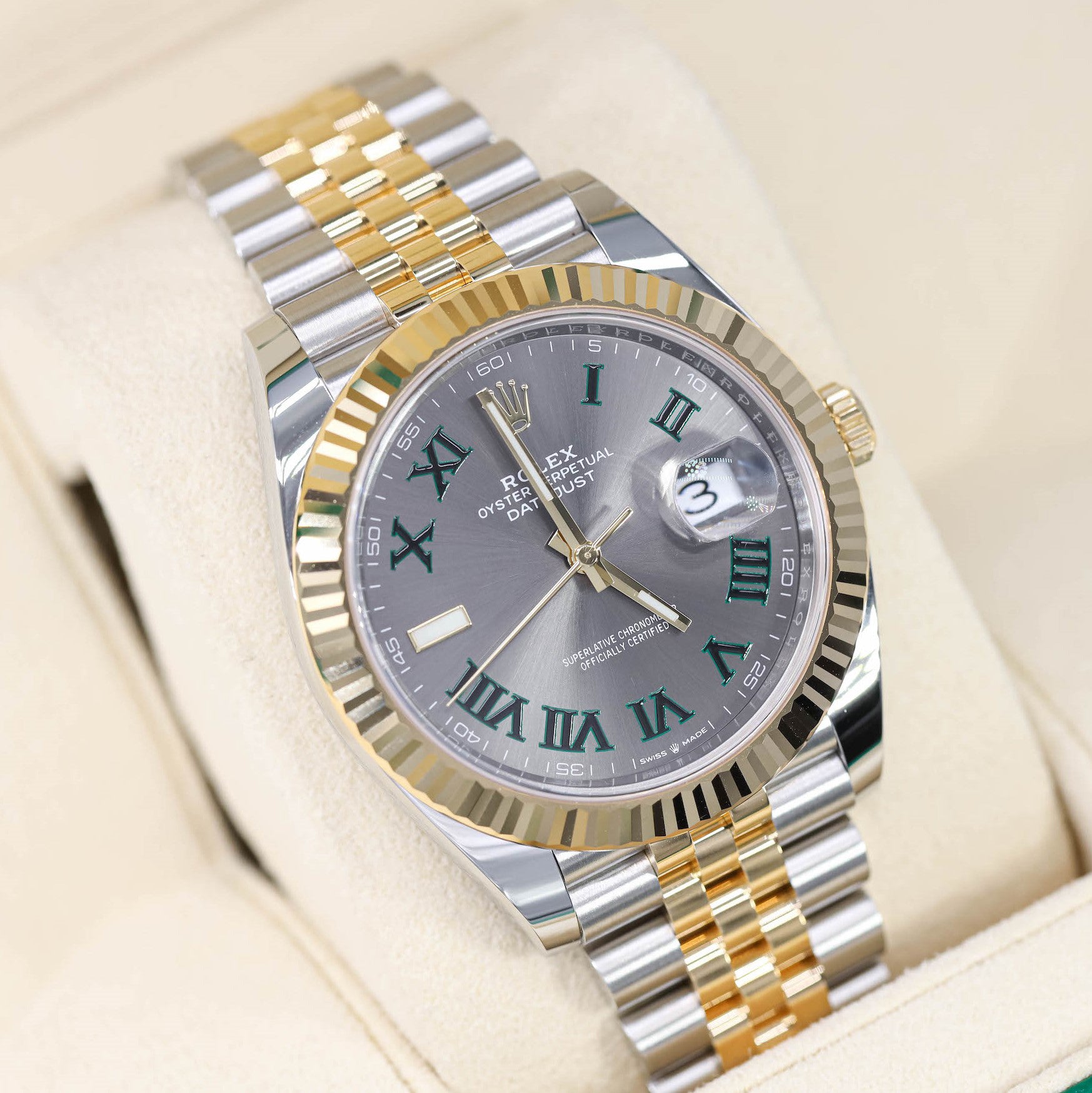 Rolex Datejust Wimbledon 41mm 126333 Jubilee Two-Tone 18K Gold Fluted Bezel & Steel Slate Roman Dial