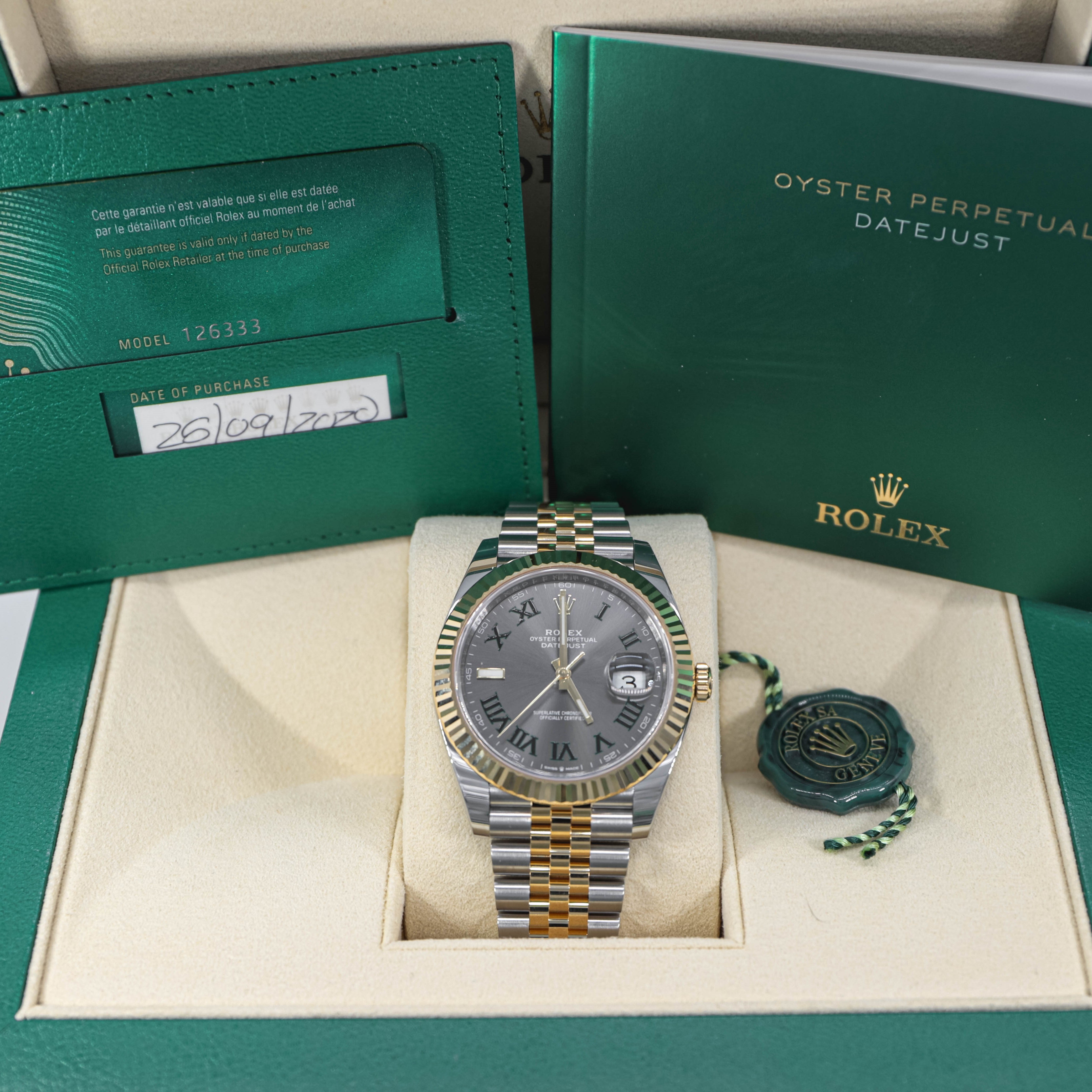 Rolex Datejust Wimbledon 41mm 126333 Jubilee Two-Tone 18K Gold Fluted Bezel & Steel Slate Roman Dial