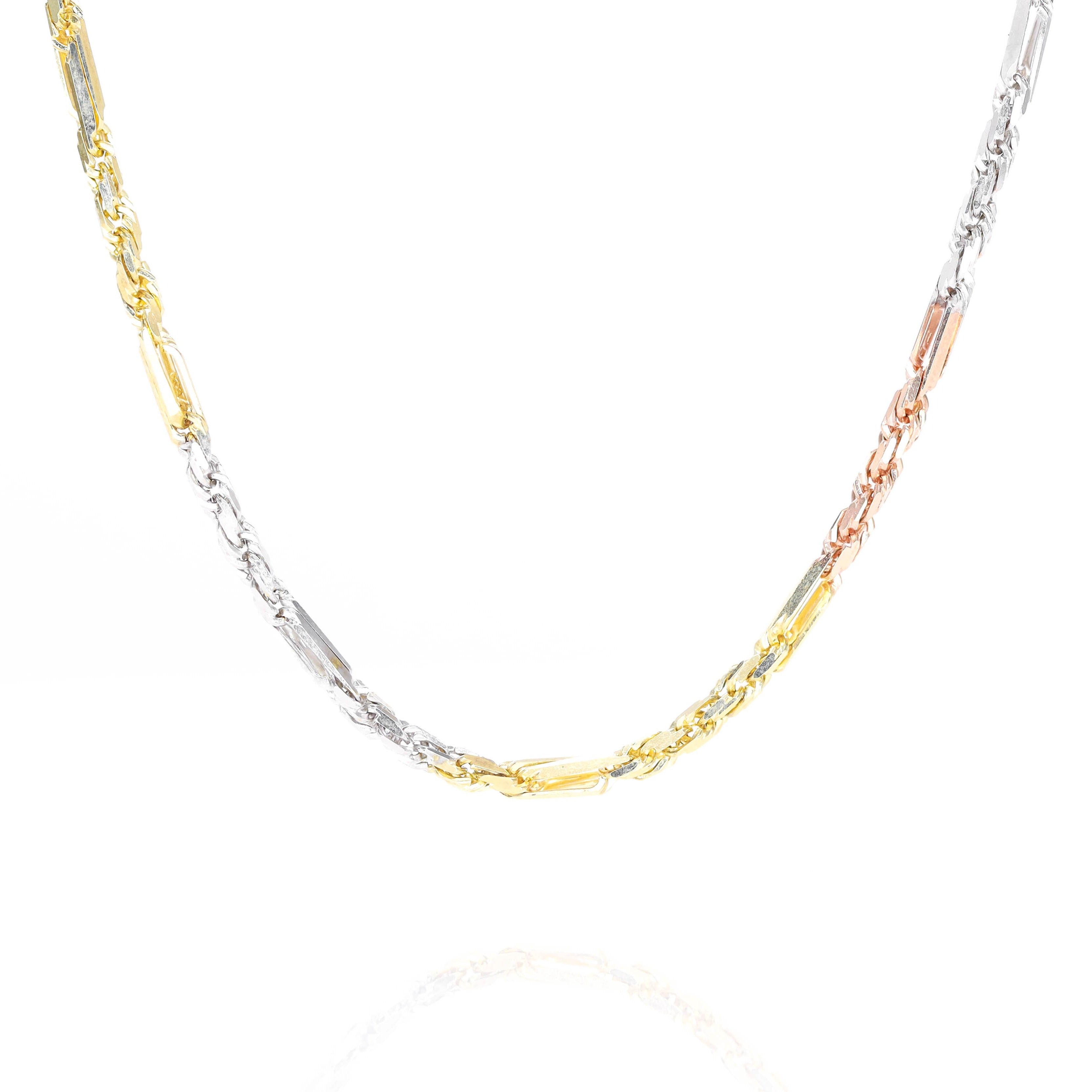 14KT Tri-Tone Solid Milano Gold Chain
