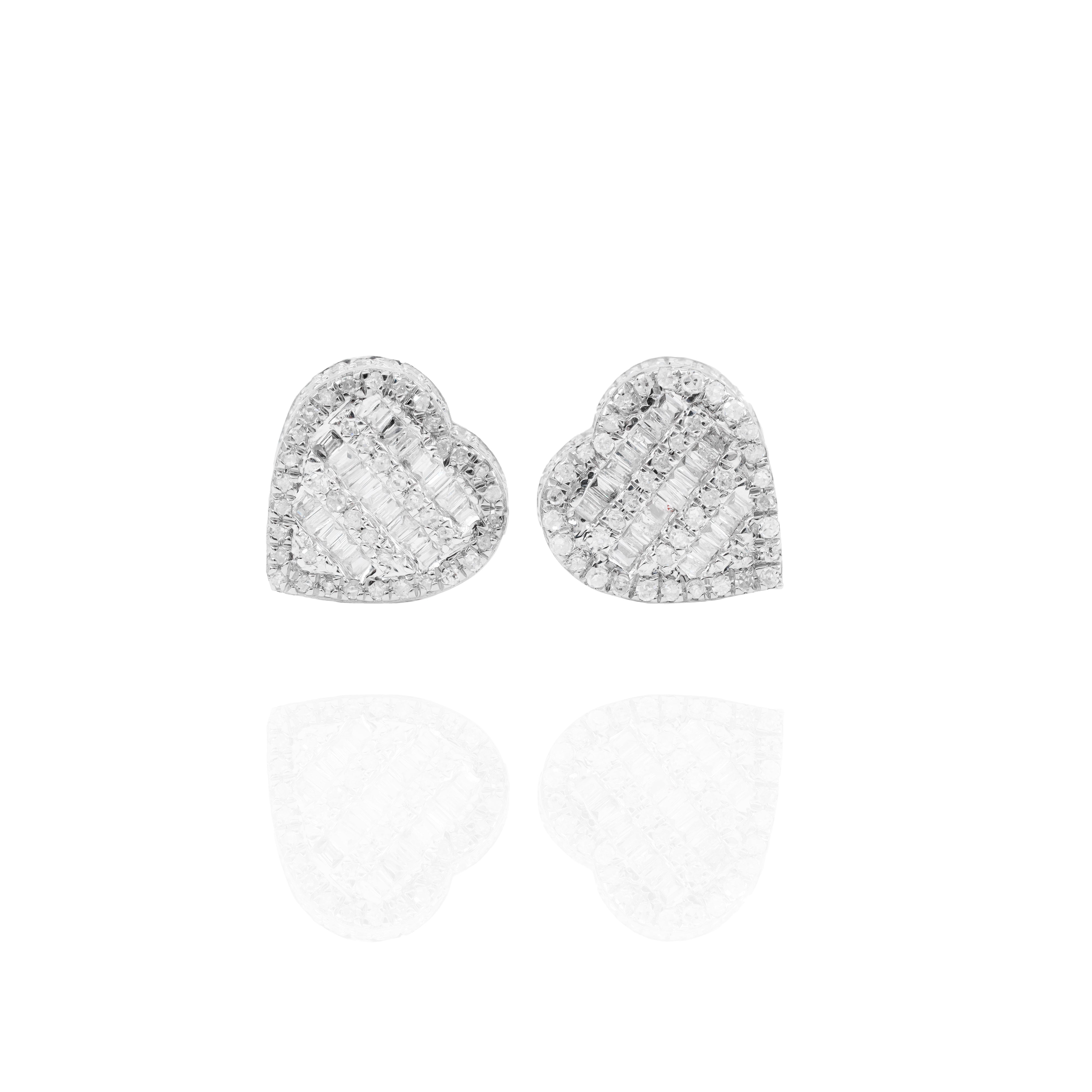 Two-Tone Heart Shape Baguette & Round Diamond Earrings