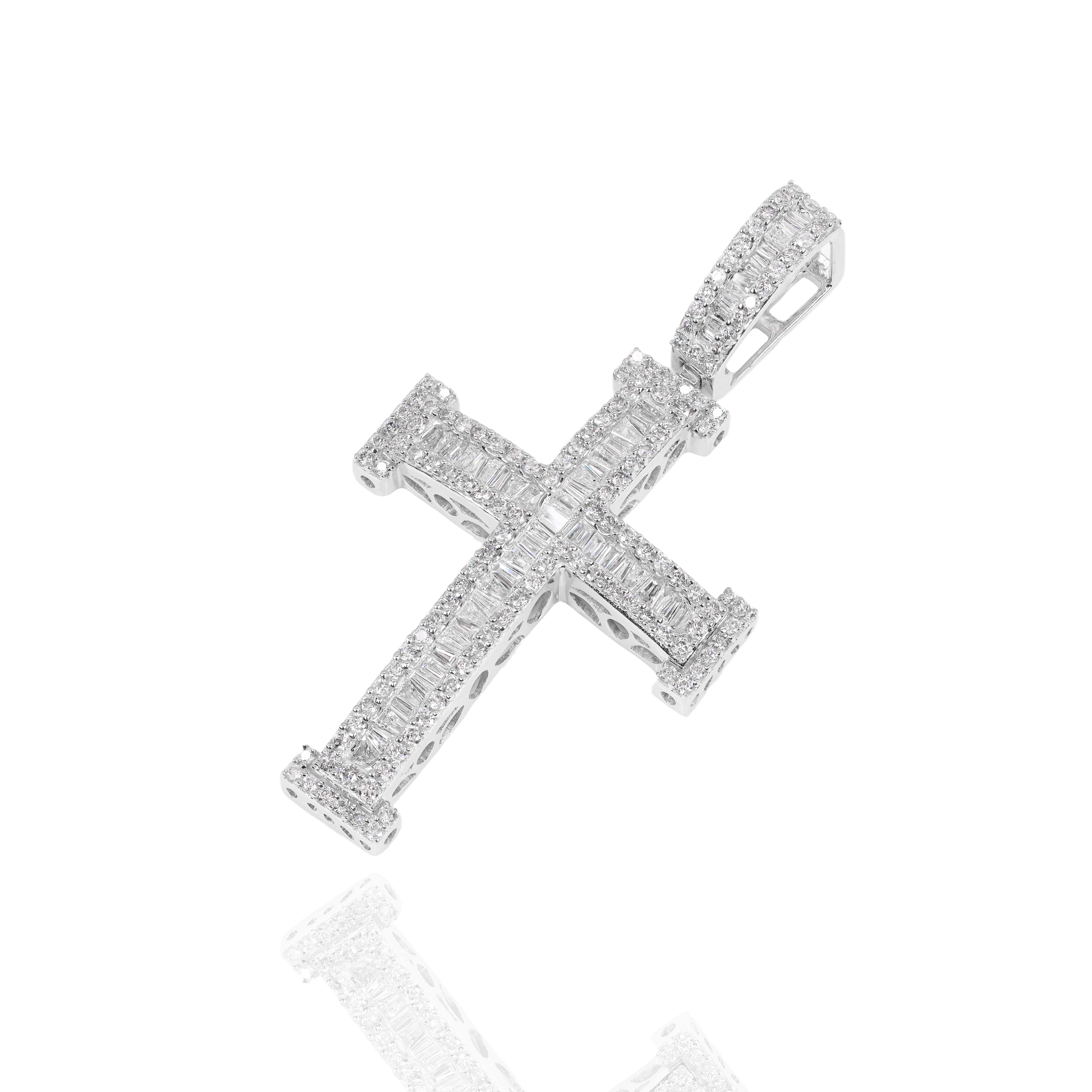 Baguette Diamond Cross With Column Border Pendant