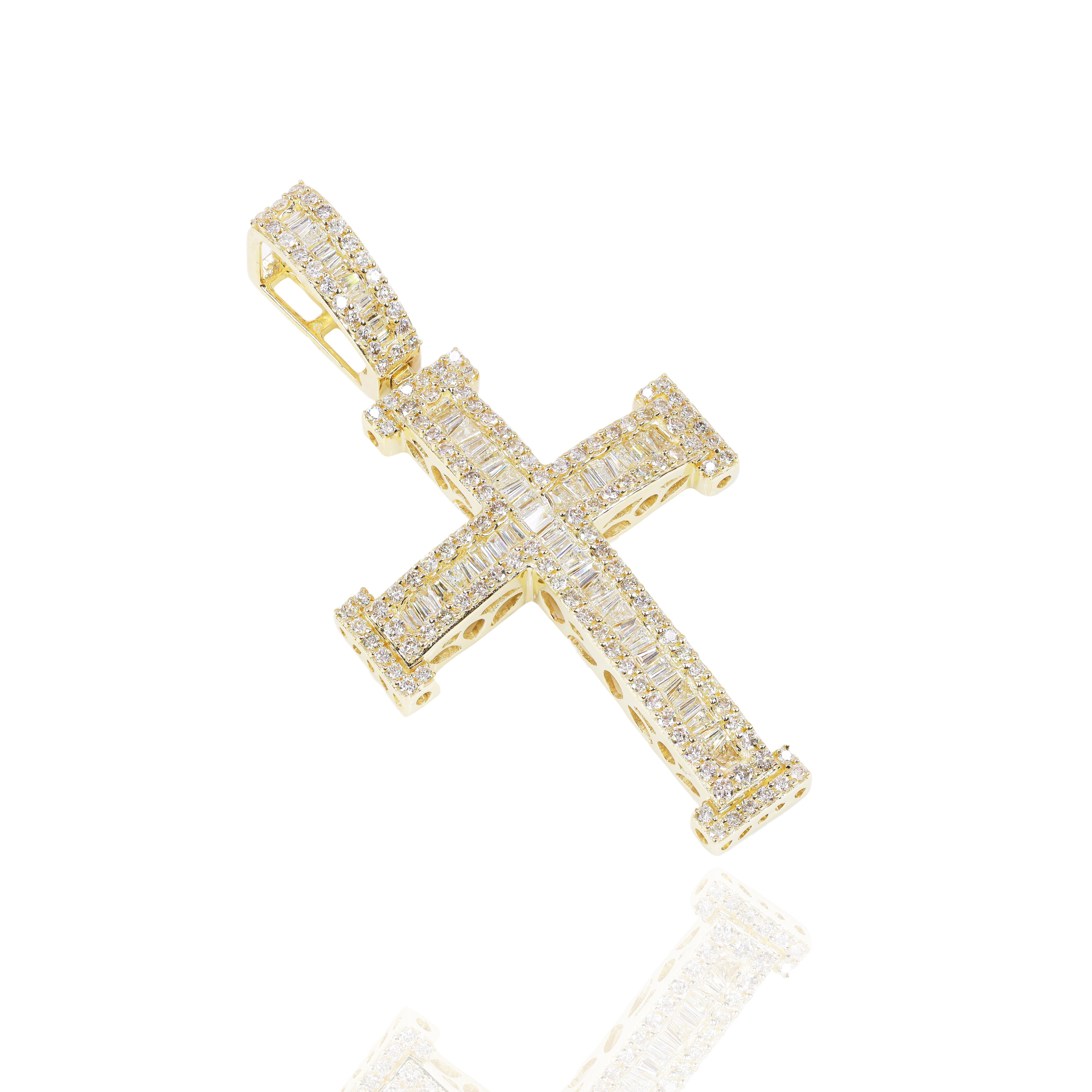 Baguette Diamond Cross With Column Border Pendant