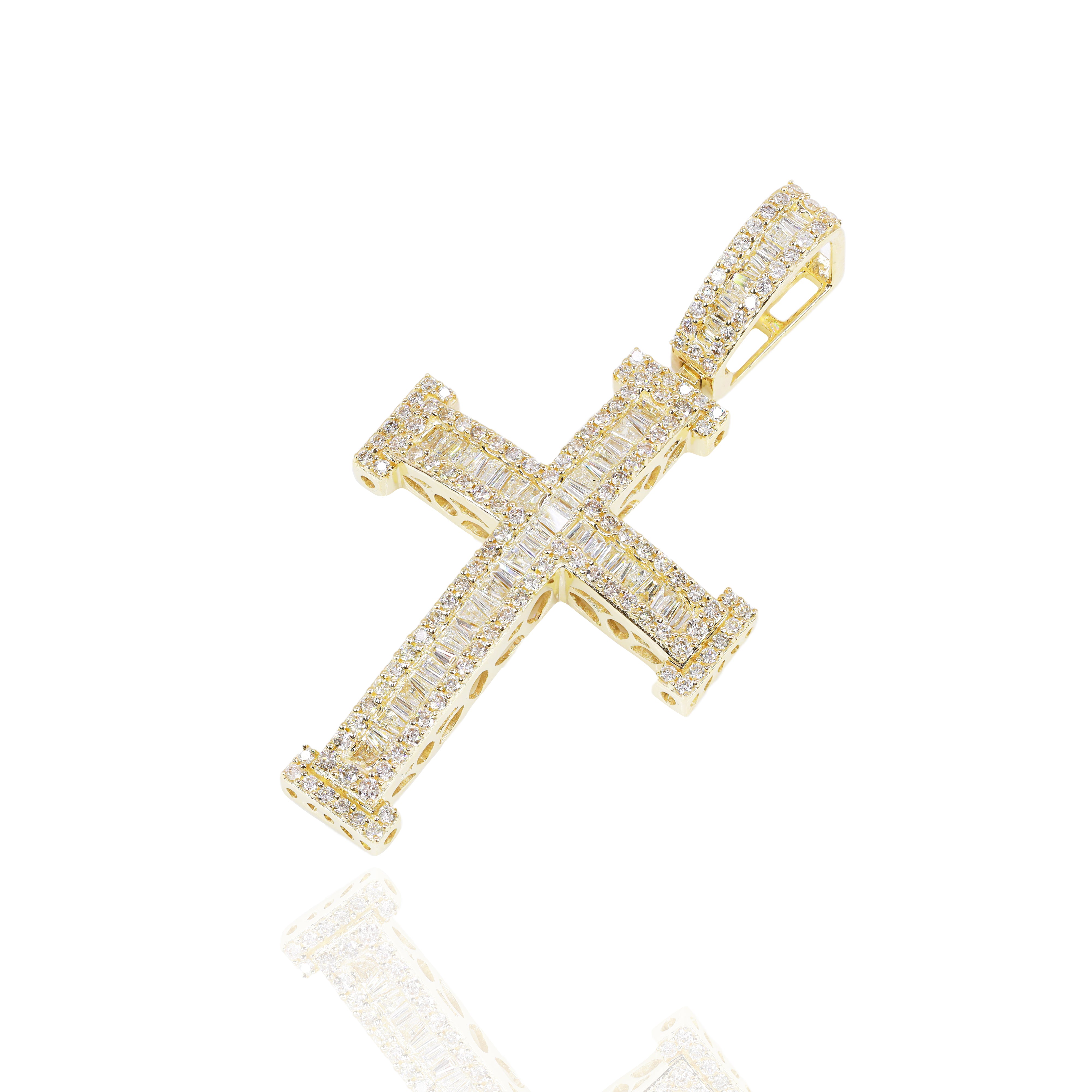 Baguette Diamond Cross With Column Border Pendant