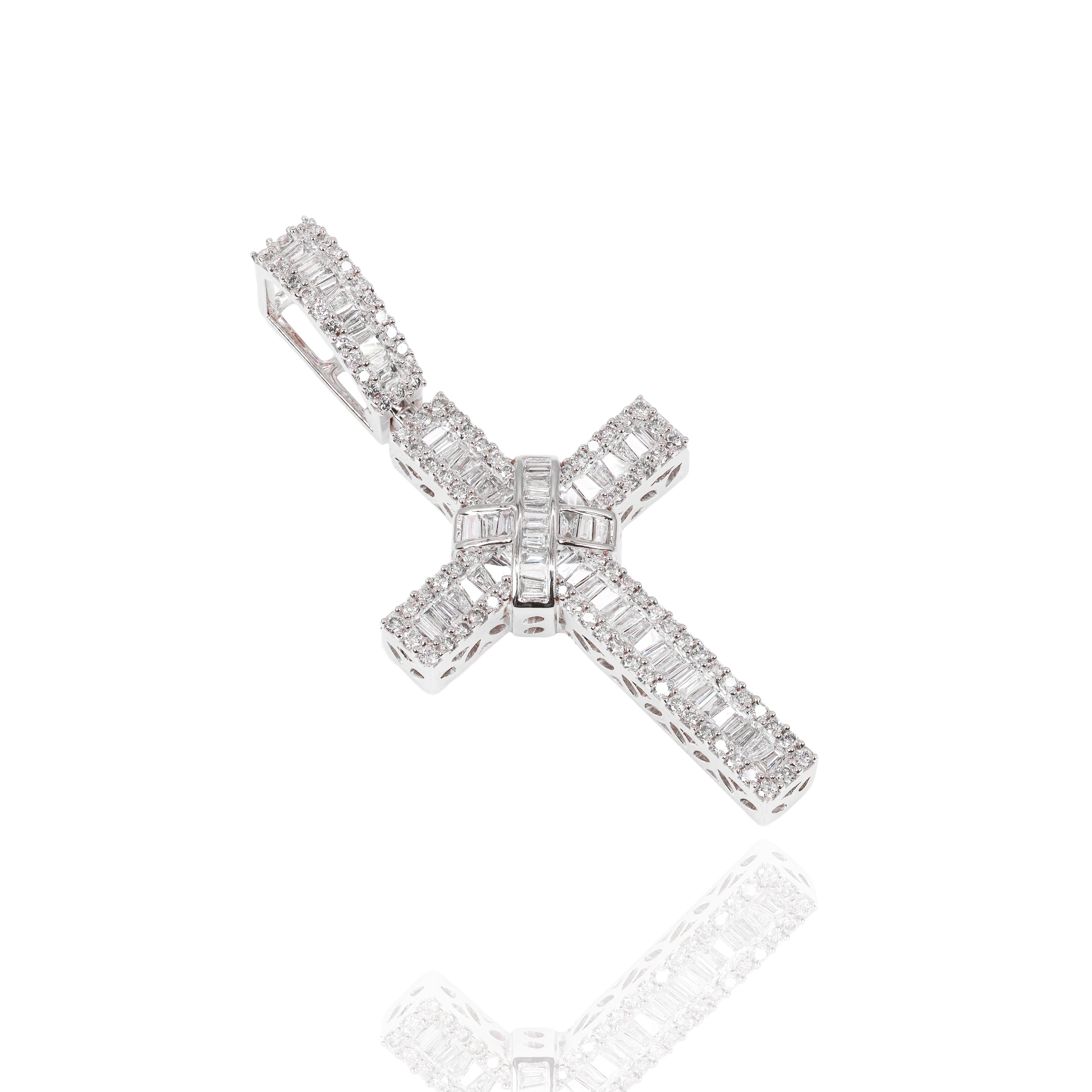 Baguette Cross With Middle Cross Diamond Pendant