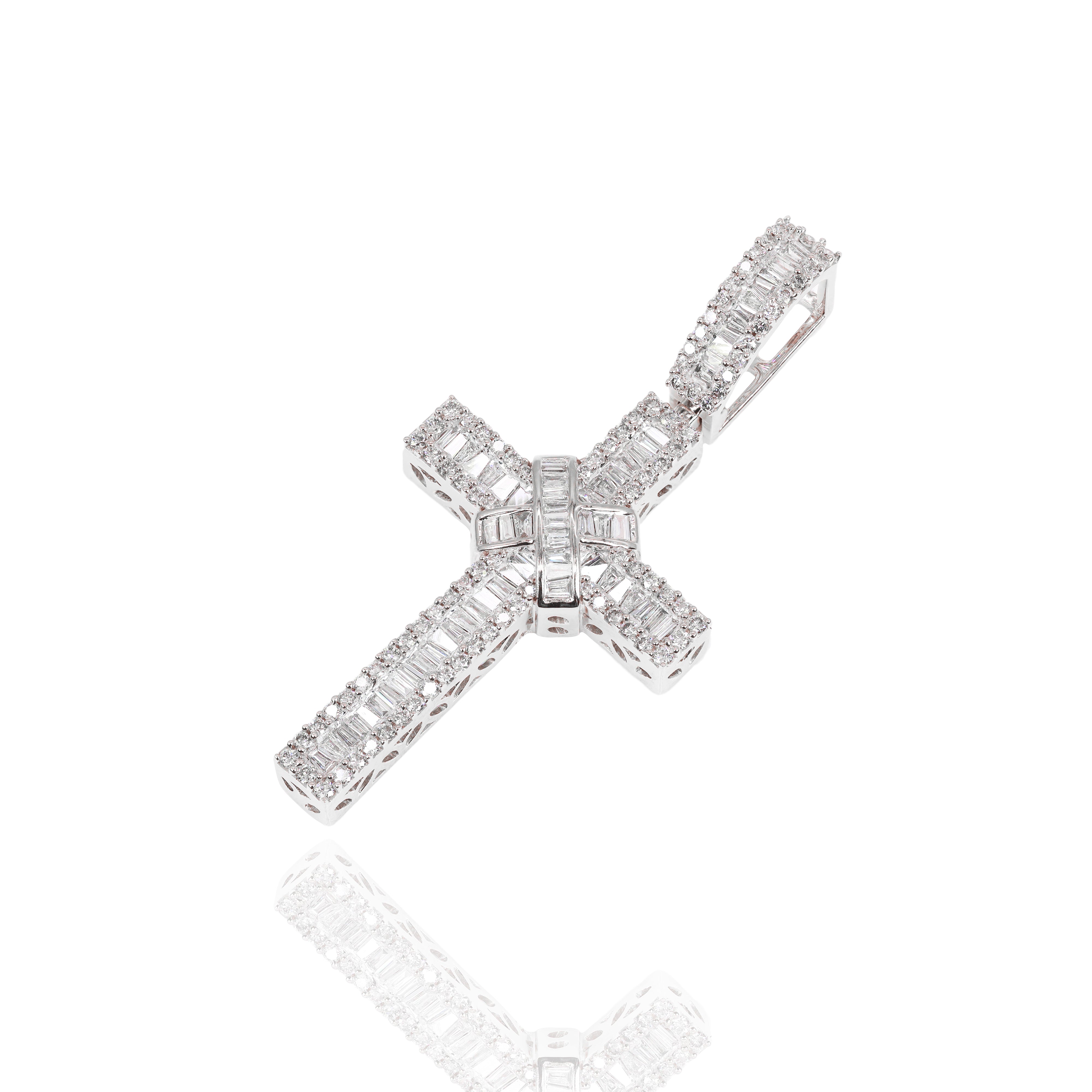 Baguette Cross With Middle Cross Diamond Pendant