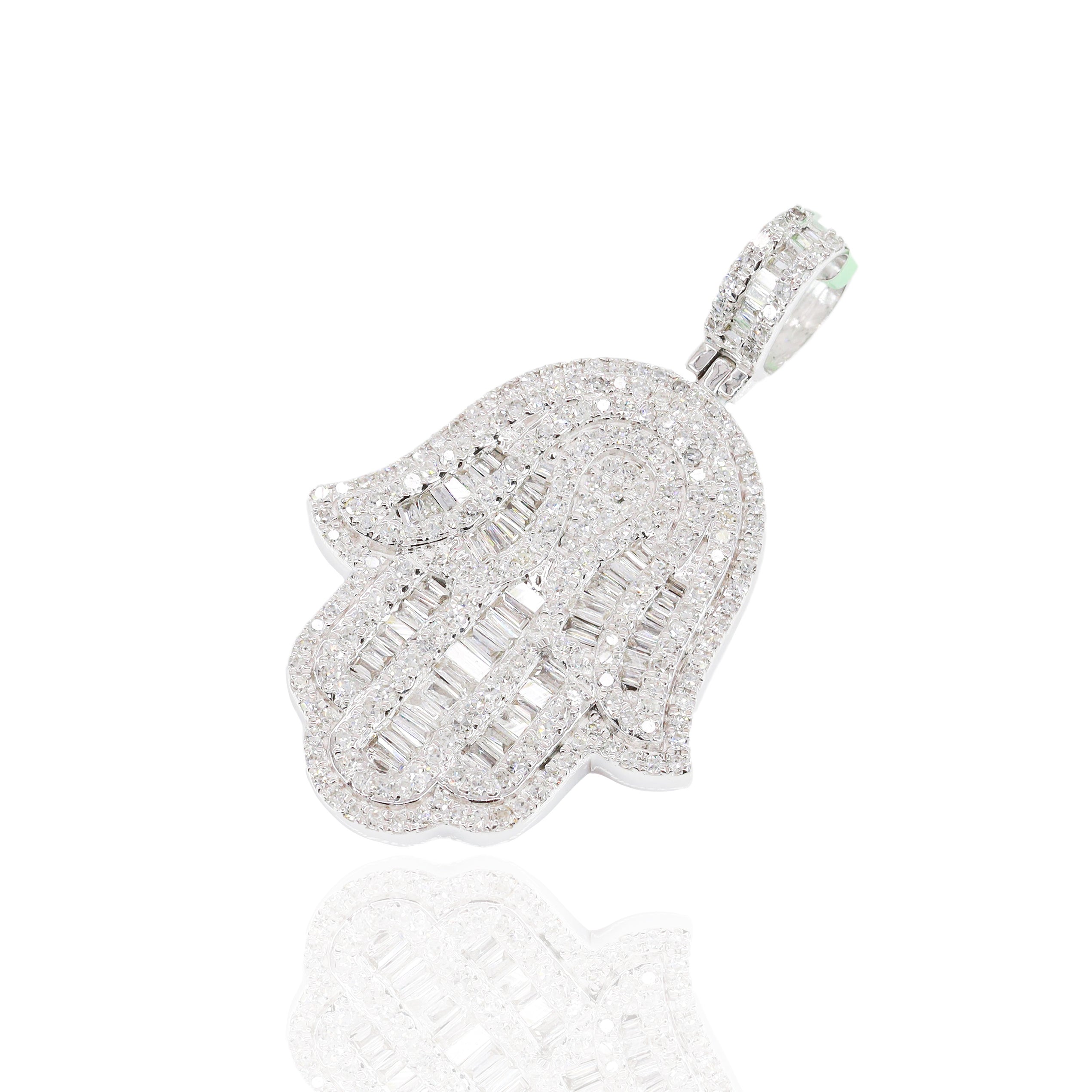 Hamza Hand Baguette Diamond Pendant