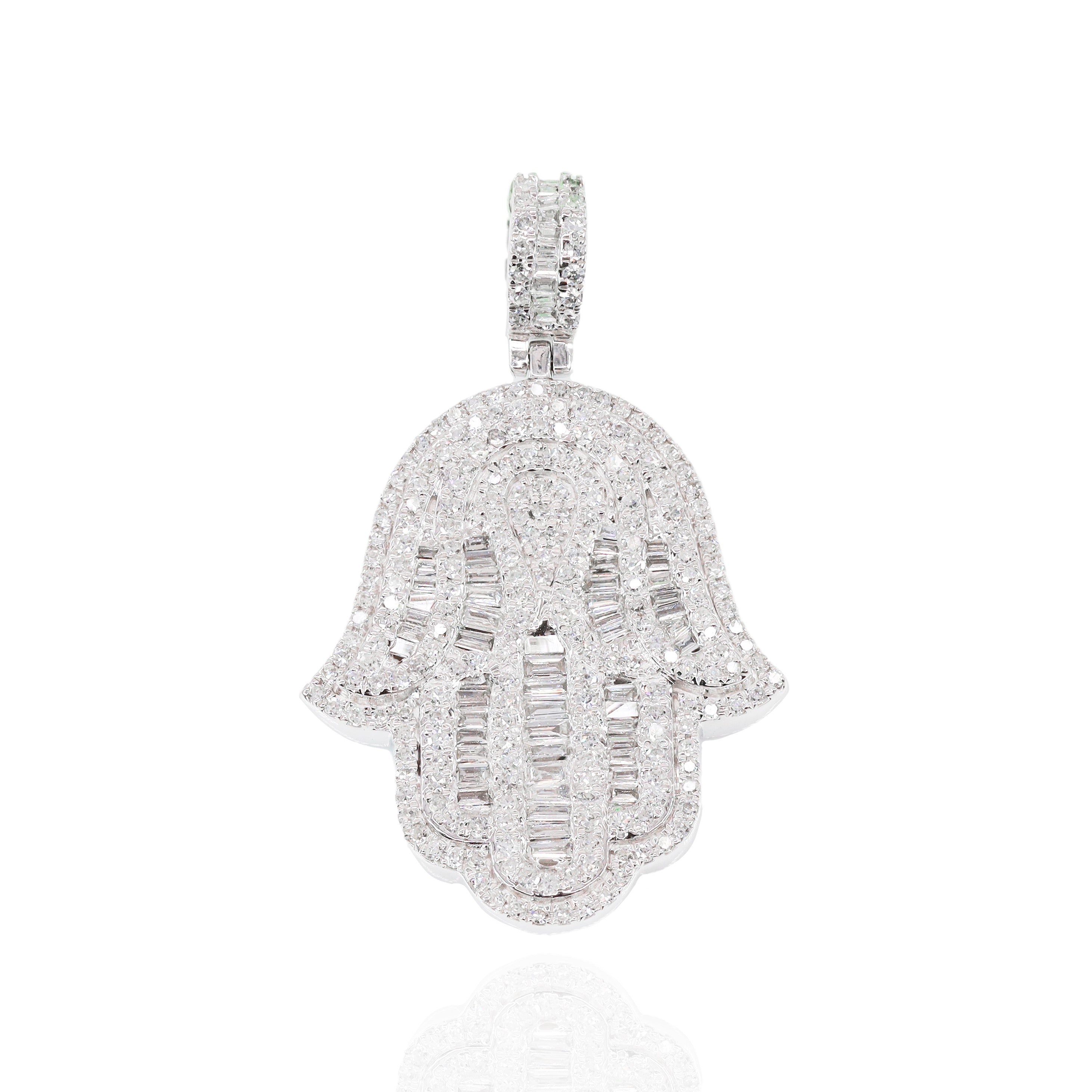 Hamza Hand Baguette Diamond Pendant